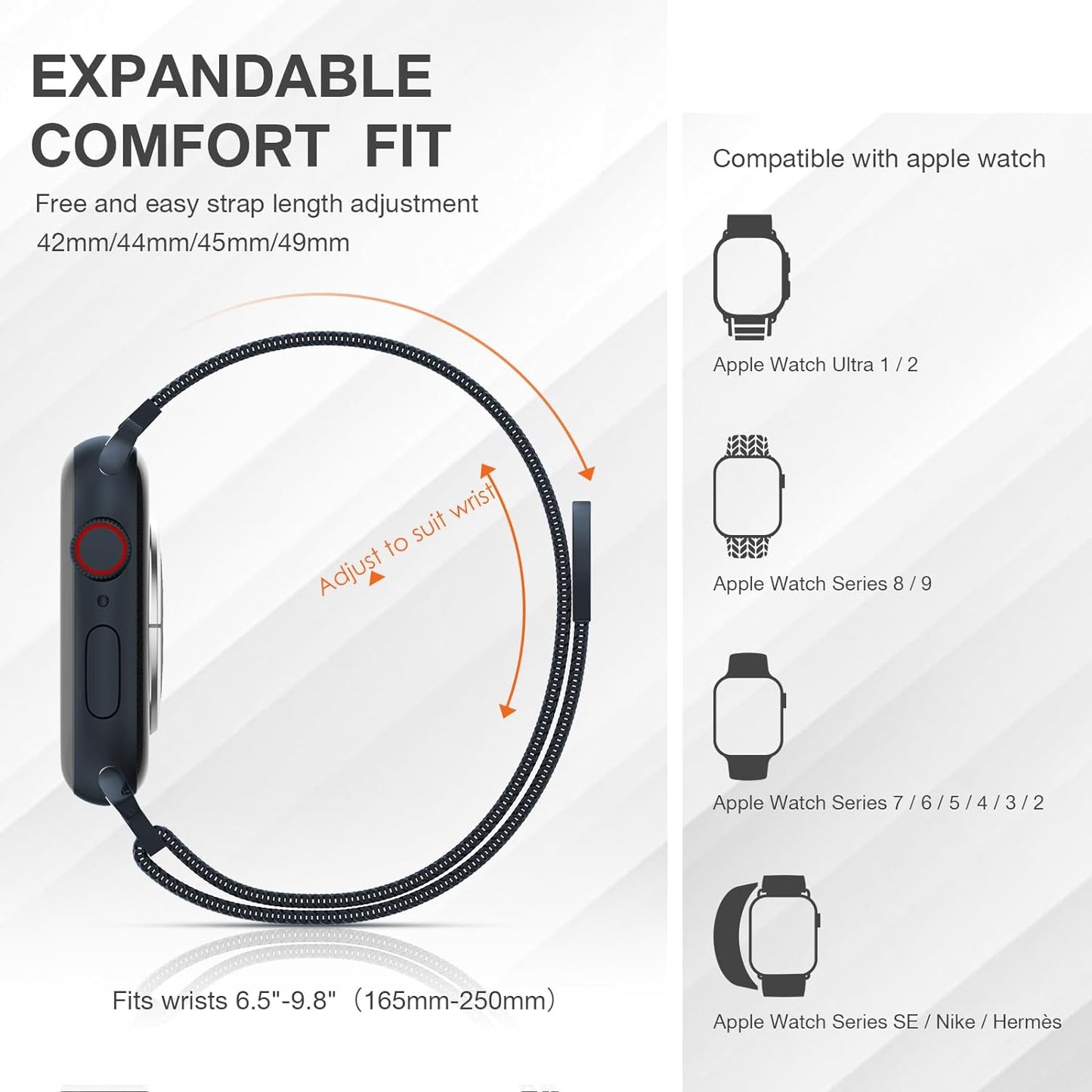 Stainless Steel Milanese Loop Compatible with Apple Watch Band 42Mm 44Mm 45Mm 49Mm 38Mm 40Mm 41Mm Men and Women, Mesh Loop Magnetic Clasp Replacement for Iwatch Bands Ultra Series 9 8 7 SE 6 5 4 3 2 1