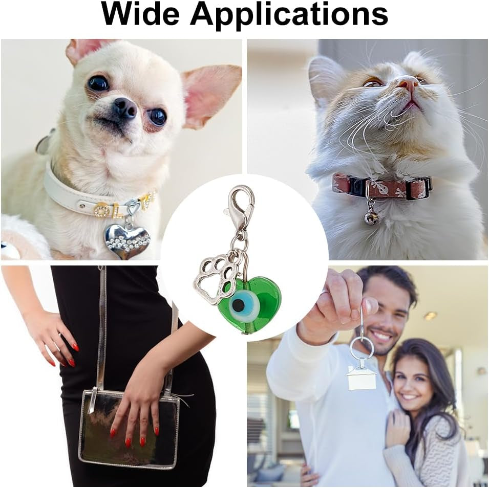 12Pcs Evil Eye Pet Collar Pendants for Cat Dog Heart Bead Jewelry Charms Lucky Dog Paw Pet Collar Pendants Clip-On Charms for Bag Decor Keychain Pet Necklace Training Home Decoration