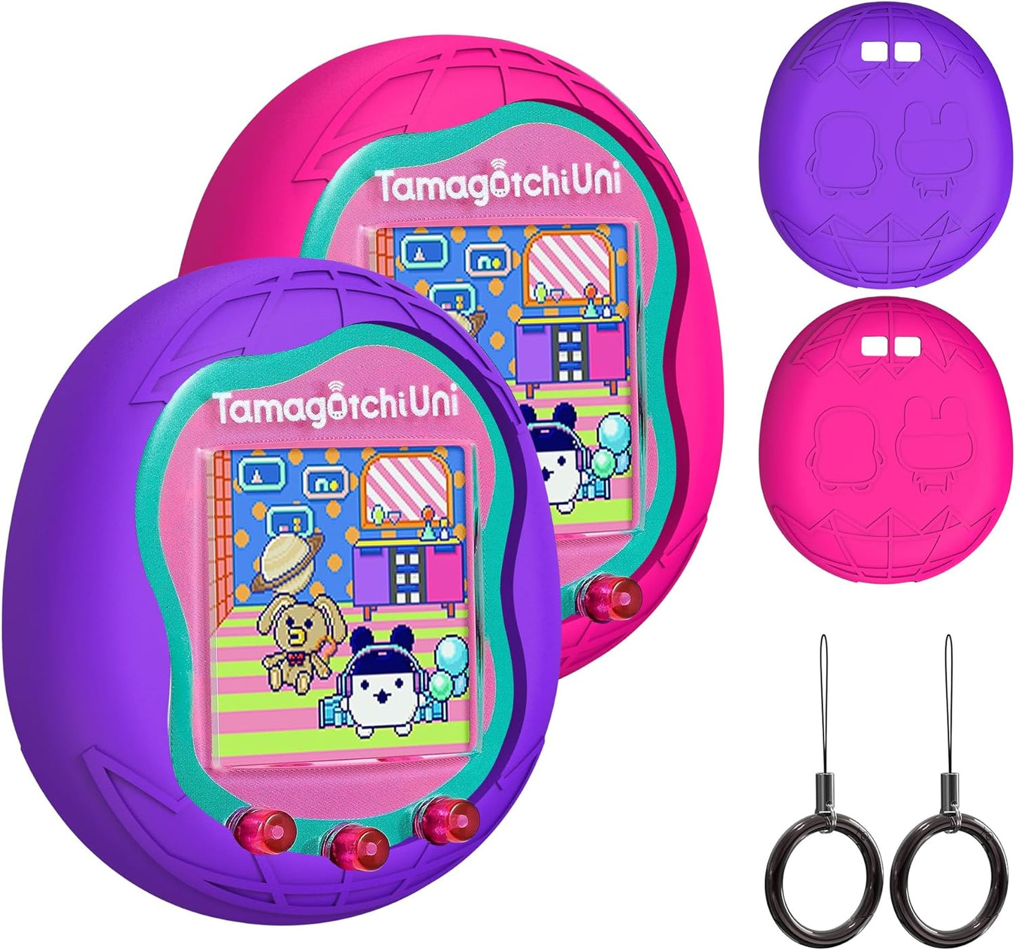 Silicone Case Compatible with Tamagotchi Uni Virtual Pet Machine, Protective Skin Sleeve Shell for Tamagotchi Uni with Finger Lanyard (Light Blue and Black) ZOUSA