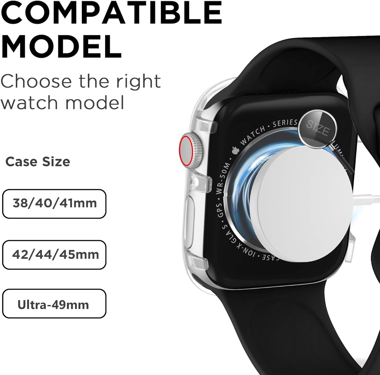 Sport Band Compatible for Apple Watch Band 41Mm 40Mm 38Mm 42Mm 46Mm 45Mm 44Mm 49Mm with Bumper Case, Women Girl Men Soft Silicone Strap for Iwatch Series 10 9 8 7 6 / SE 5 4 3 2 1 Ultra