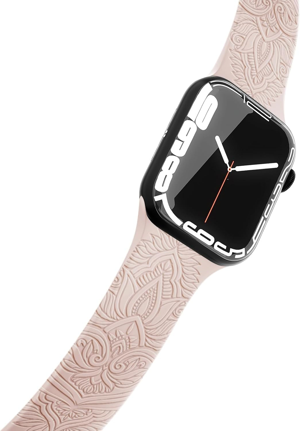 Chinese Style Engraved Bands Compatible with Apple Watch Bands 38Mm 40Mm 41Mm 42Mm 44Mm 45Mm 49Mm for Women Girl, Floral Design Soft Silicone Strap for Iwatch Ultra/Ultra 2 Series 9/8//7/6/5/4/3/2/1/SE