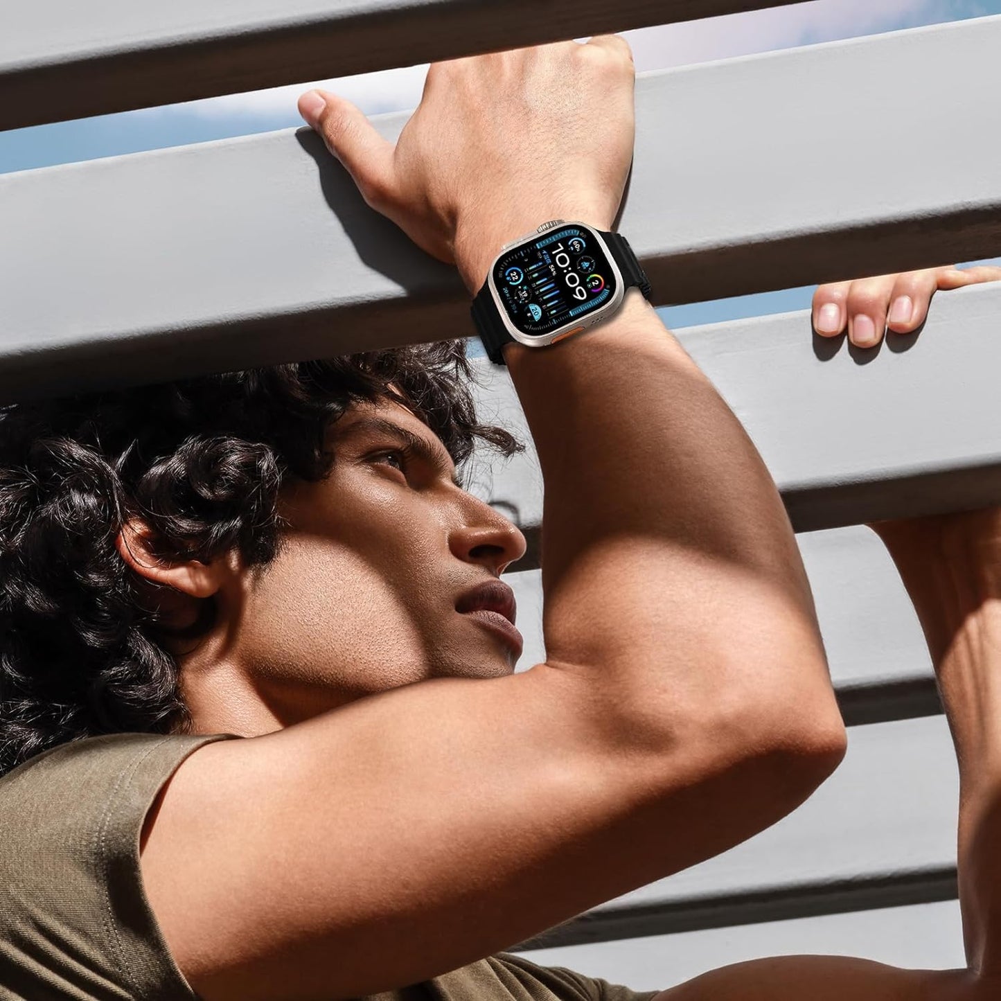 Ocean Silicone Sport Band - Compatible with Apple Watch Ultra 2/Ultra Band 49Mm 45Mm 44Mm 42Mm for Men Women, Breathable Soft Waterproof Strap for Iwatch Ultra 2, Iwatch Ultra Series SE 9/8/7/6/5/4