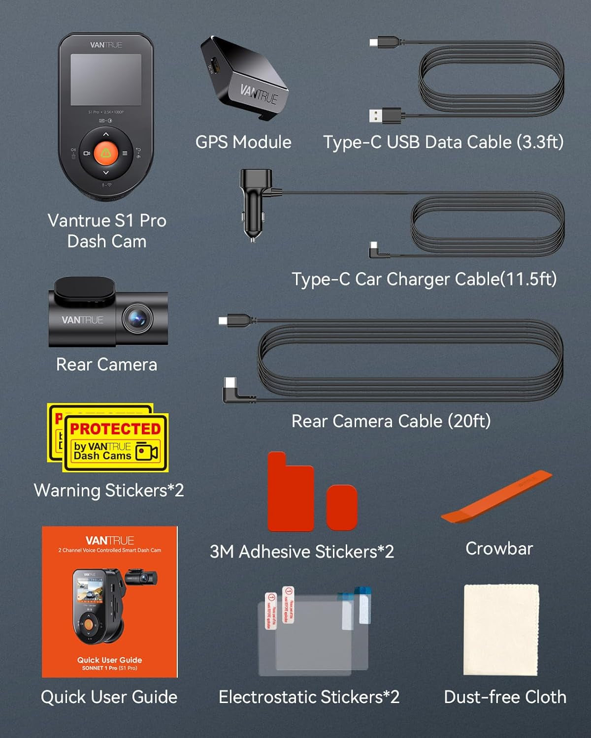 S1 Pro 2.7K Front and Rear 5G Wifi Dual Dash Cam, STARVIS 2 HDR Night Vision, Optional Remote Preview, 1440P 60FPS Hidden Dash Camera, GPS, Voice Control, 24/7 Parking Mode, Support 512GB Max