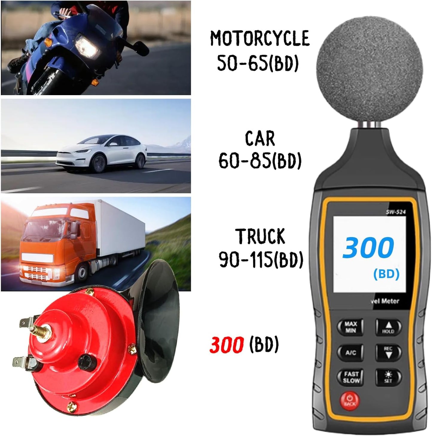 300DB Super Loud Train Horns, 12V Waterproof Air Horns Replacement Kit, Car, Motorcycle, Truck, Bike, Boat Car Air Electric Snail Double Horn, Automotive Accessories Universal for Car