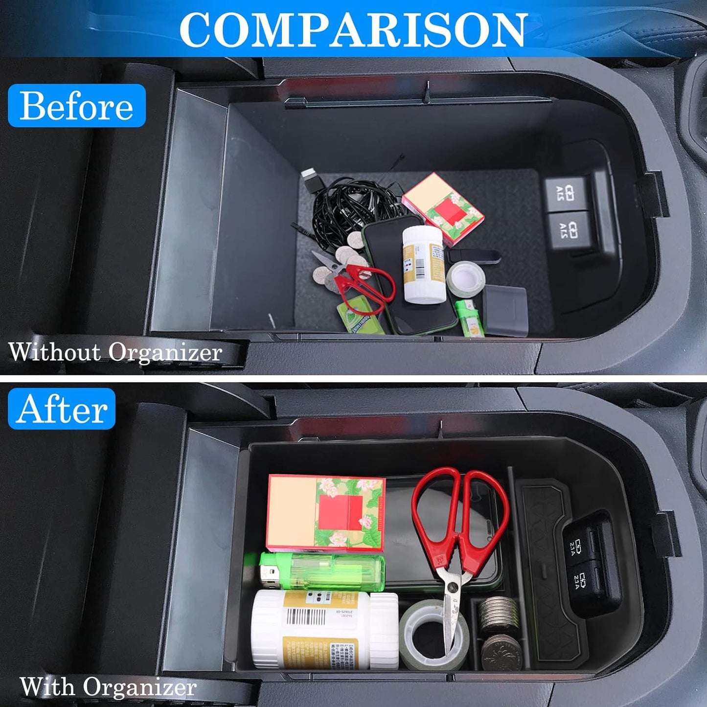 Upgraded Center Console Organizer Compatible with Toyota RAV4 2025 2024 2023 2022-2019 Interior Accessories, Armrest Storage Box, Dash Storage Tray(Not for New 10.5'' Multimedia Display)-3Pcs