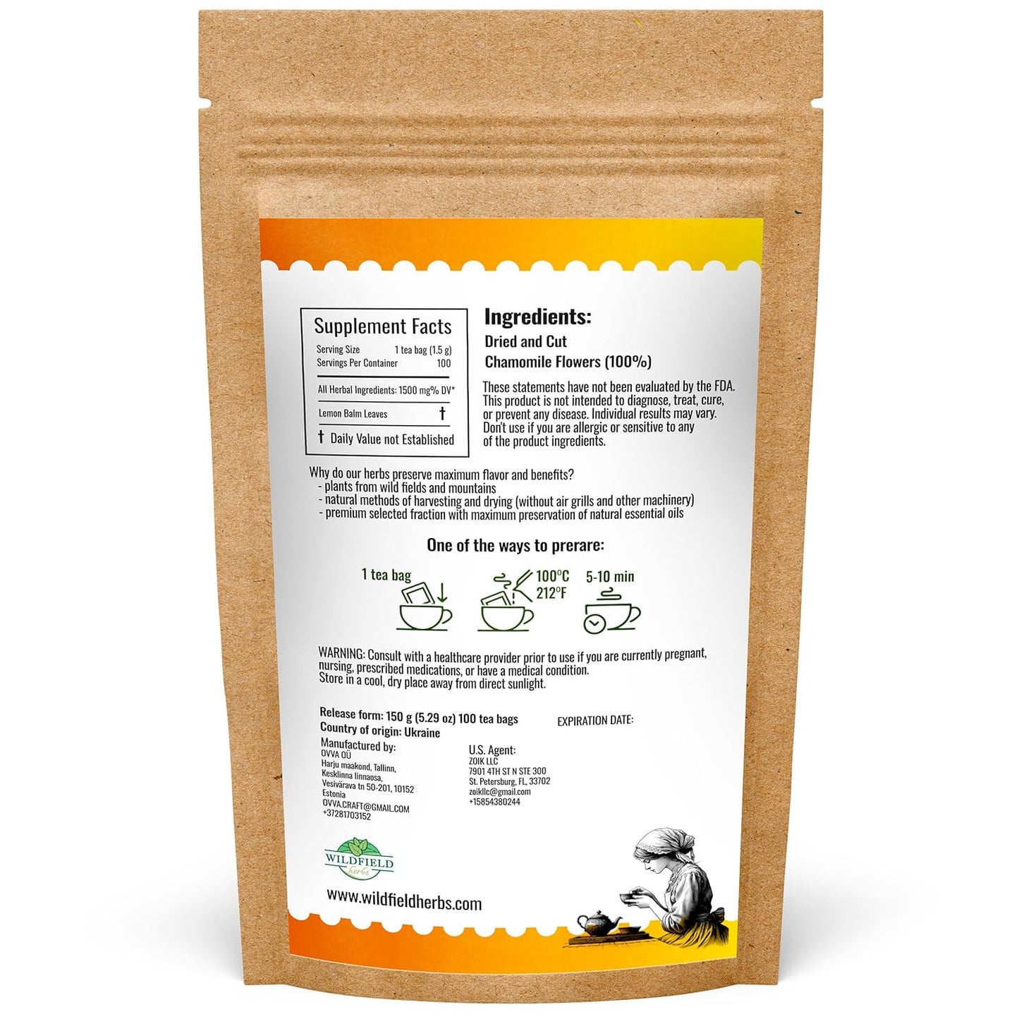 100 Bags Chamomile Tea Loose Leaf Dried Chamomile Flowers Manzanilla Tea (Matricaria Chamomilla) & Propolis Extract Drops - Propolis Tincture 2040Mg Liquid Herbal Supplement - 2 Oz, Pack of 1 TLBH