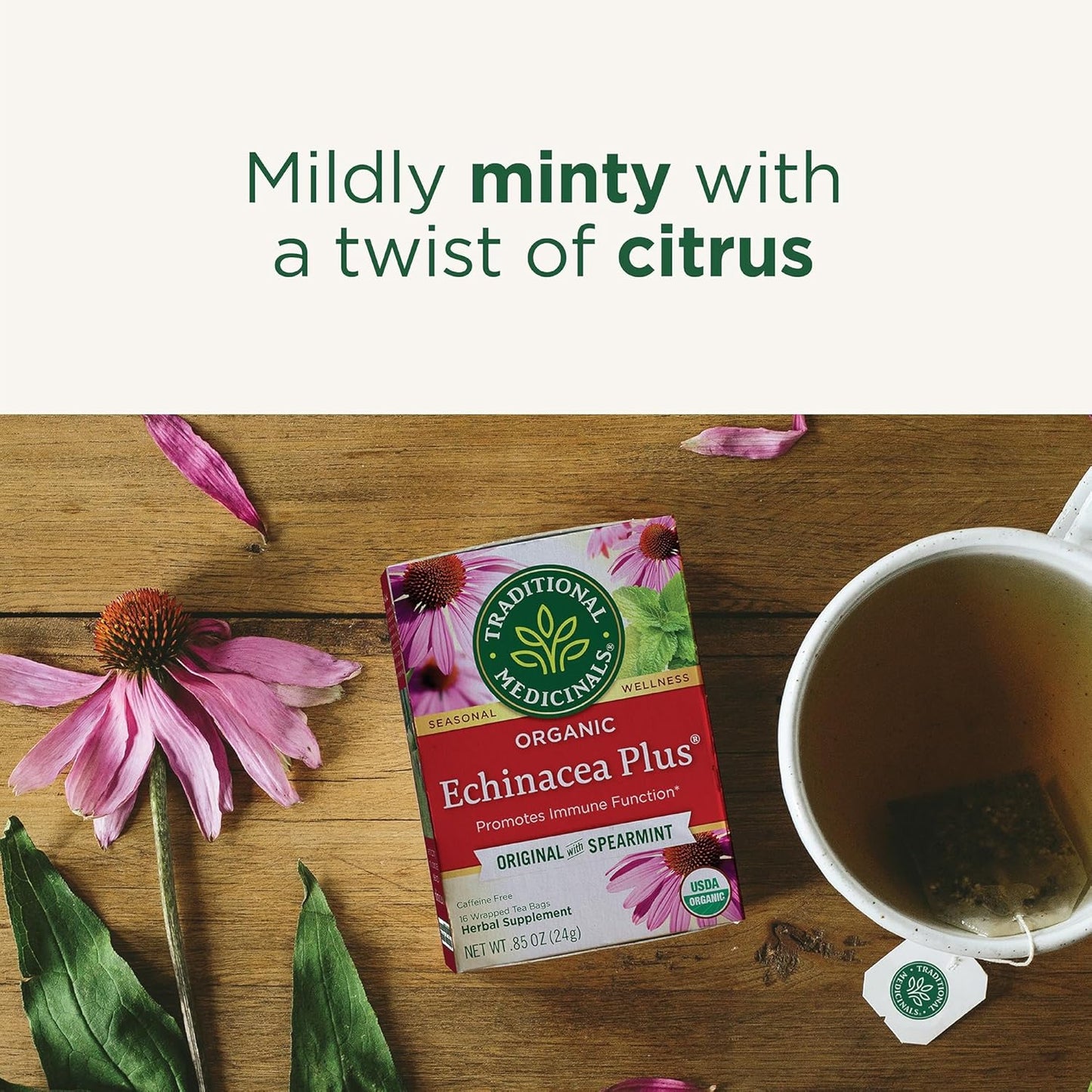 Tea, Organic Echinacea Plus, Promotes Immune Function, W/Spearmint, 16 Tea Bags TLBH