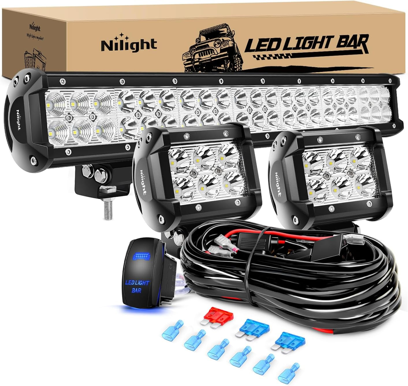 - 60005C-A 20Inch 126W Spot Flood Combo Led Light Bar off Road Lights Boat Lighting Fog Light Driving Lights LED Work Light for Trucks, 2 Years Warranty