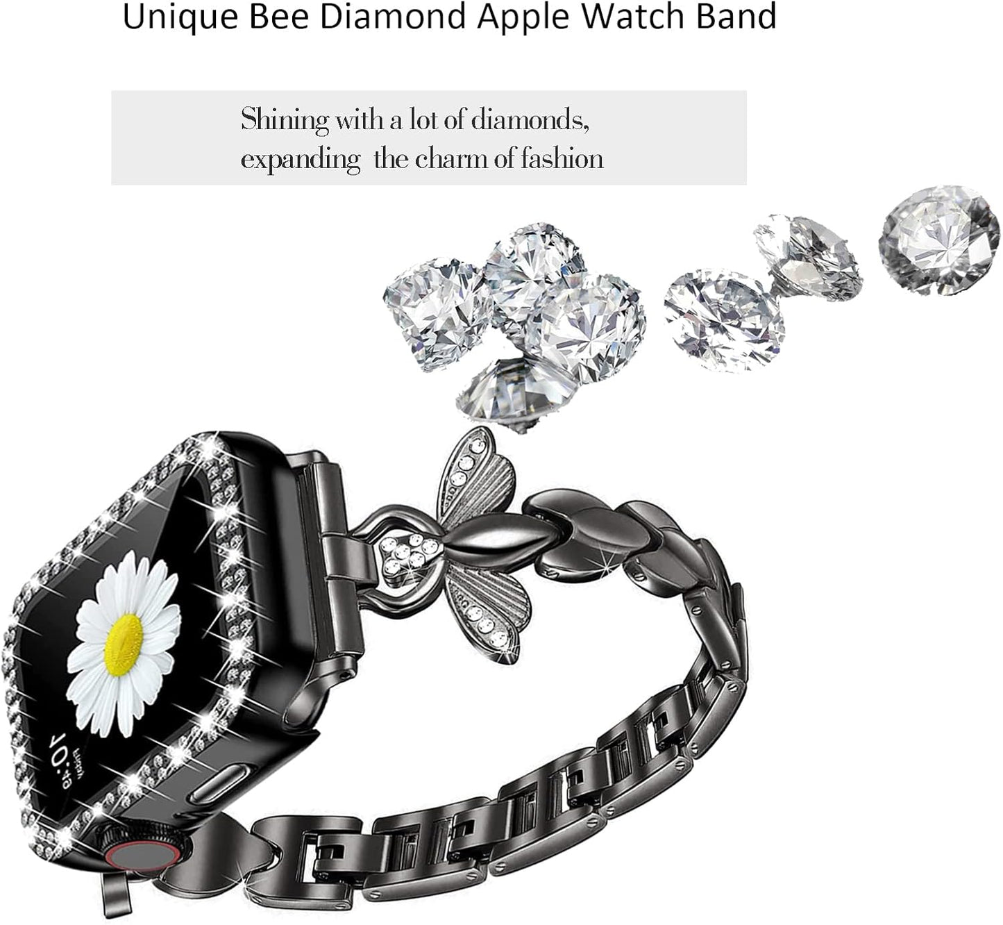 Metal Gold Bands Compatible Glitter Apple Watch Band 38Mm 40Mm 41Mm for Women Honey Bee,Stainless Steel Iwatch Strap Bling Slim Wristband Chain for Iwatch Series 9/8/7/6/5/4/3/2/1/SE2/SE