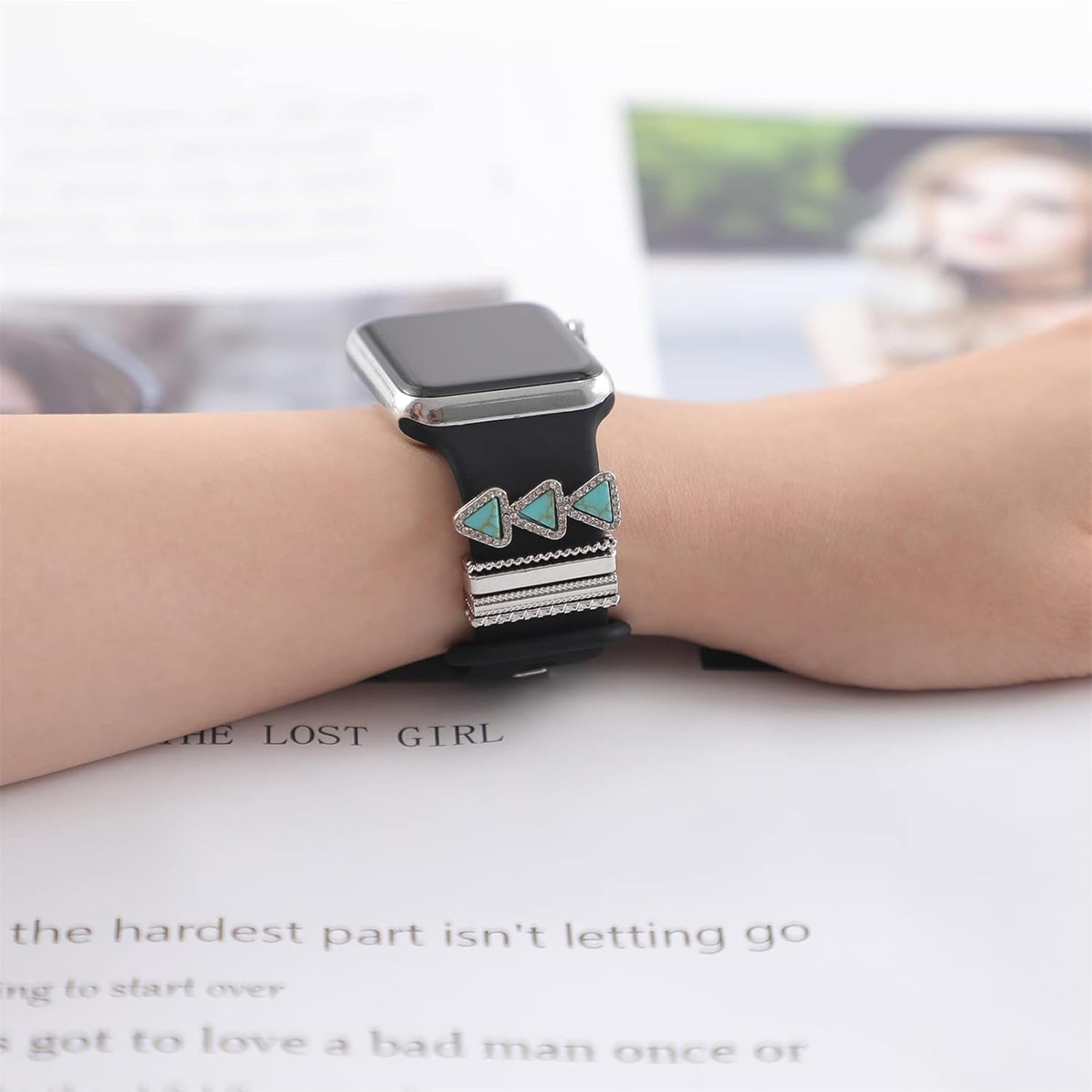 Charms for Apple Watch Band 40Mm 41Mm 44Mm 38Mm 45Mm 42Mm Women Girls,Metal Diamond Jewelry Decorative Ring Loops,Iwatch Series 9 8 7 6 5 4 3 Se,Galaxy Watch 6/5/4,Silicone Strap Charm Accessories
