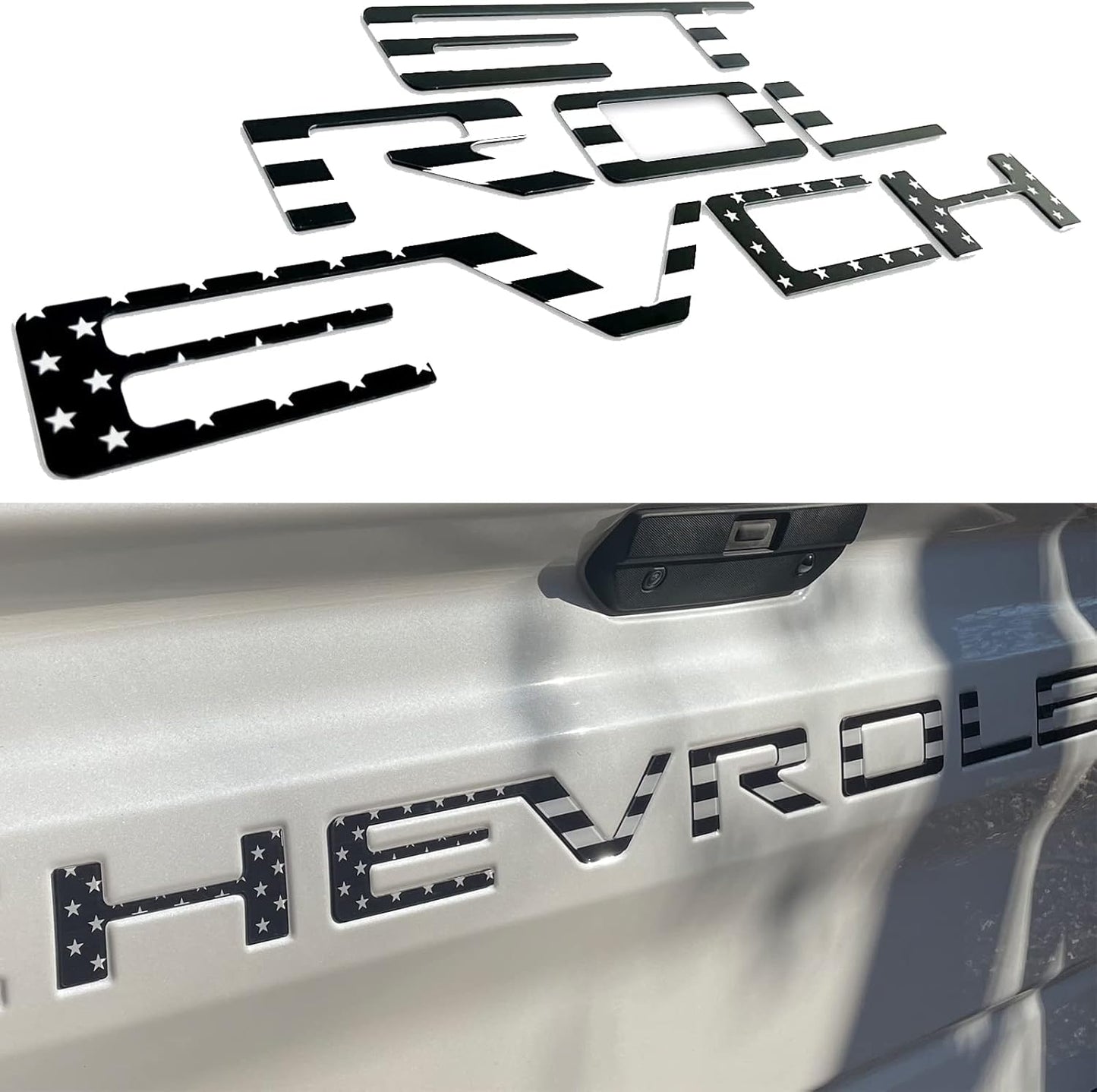 Tailgate Insert Letters Compatible with 2019 2020 2021 2022 2023 2024 Chevy Silverado 3D Emblems Badge with Strong 3-M Adhesive Matte Black Xflh
