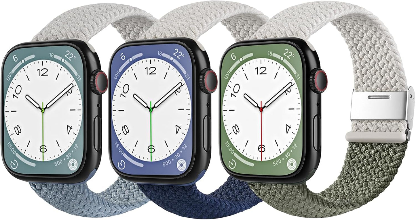 Compatible with Apple Watch Band Braided Stretchy Wristbands, Solo Loop Strap with Adjustable Buckle for Iwatch Series 8 7 6 SE 5 4 3 2 1 Ultra, 38Mm 40Mm 41Mm 42Mm 44Mm 45Mm 49Mm Women Men, 3Packs