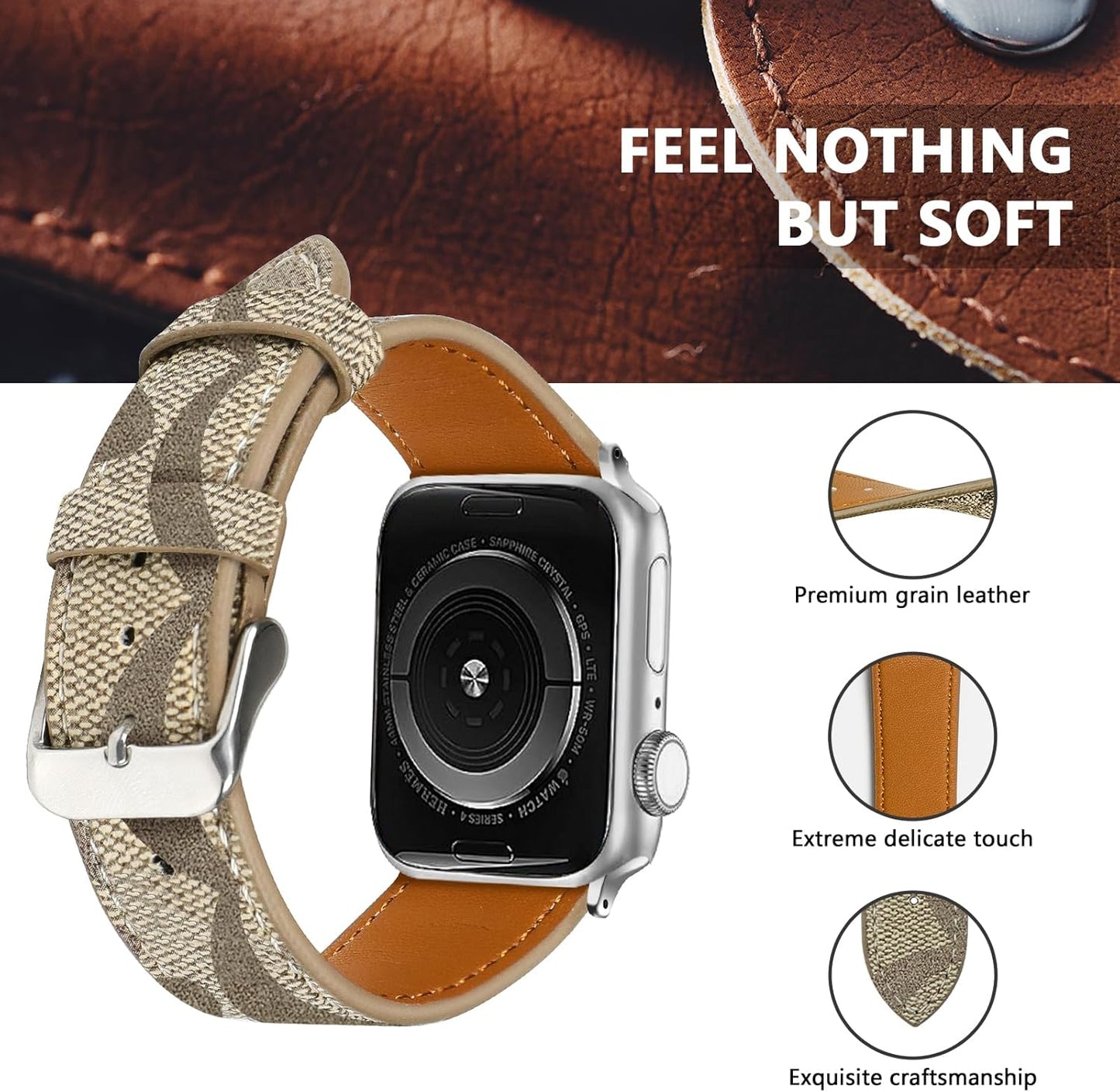 Leather Band Compatible with Apple Watch 38Mm 40Mm 41Mm 42Mm 44Mm 45Mm 49Mm Women Men, Luxury Designer Soft Wristband for Iwatch Ultra/Ultra 2 Series 9 8 7 6 5 4 3 2 1 SE