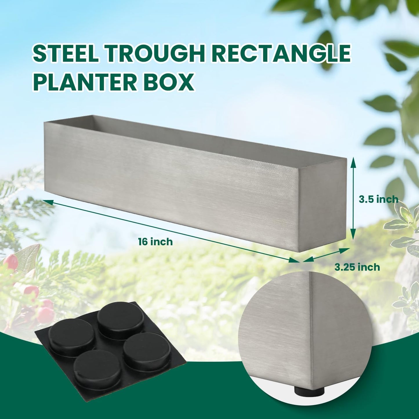 Trough Rectangle Planter Long Window Sill Planter Box Stainless Steel Window Planters Modern Succulent Planter Slivery 16 in Metal Windowsill Pot for Indoor Plants Herb Table Home Outdoor