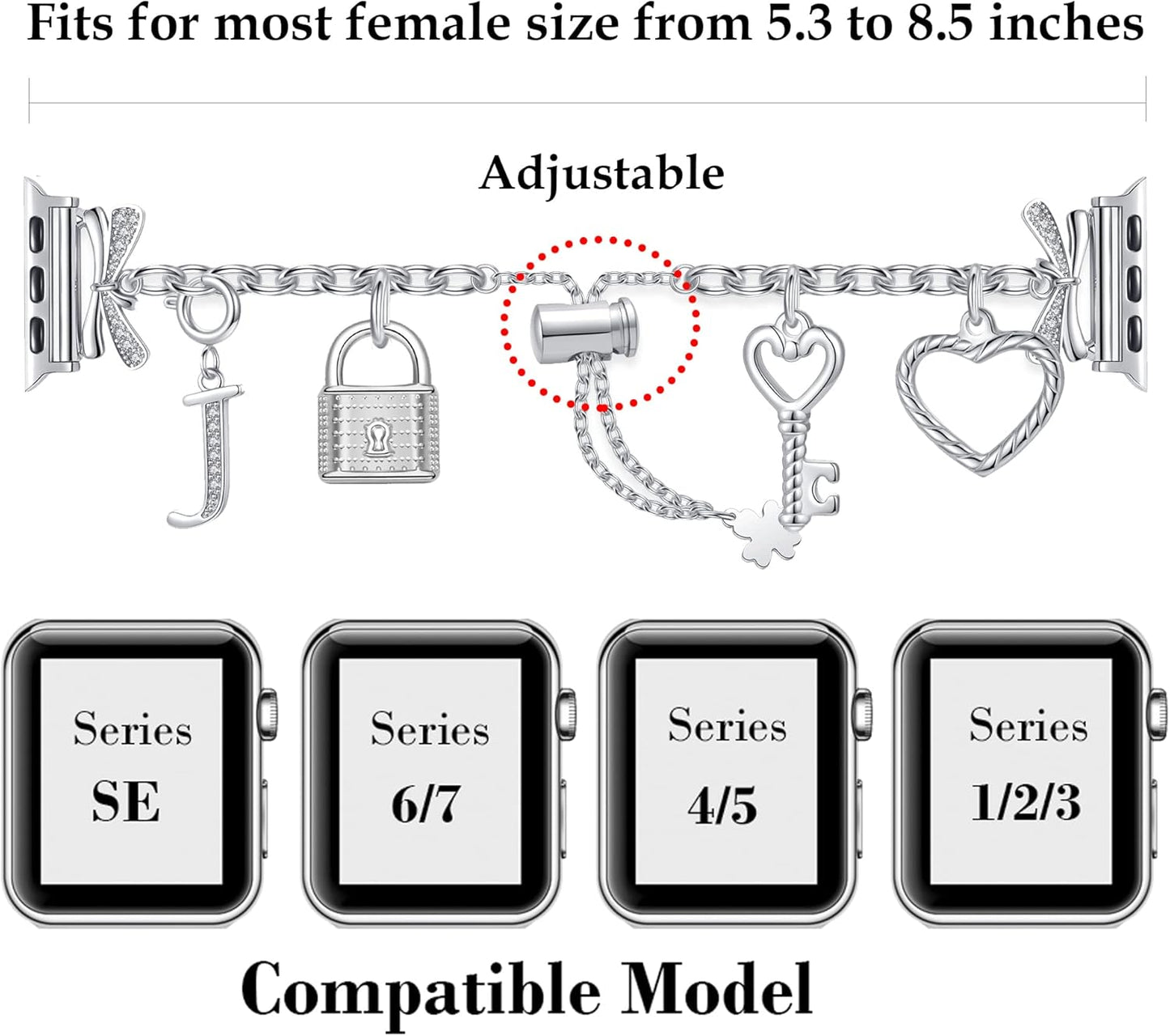 Compatible with Watch Band 38Mm 40Mm 41Mm 42Mm 42Mm 44Mm 45Mm,Dressy Cute Bling Watch Charm Bracelet Band for Women for Iwatch Series SE 7 6 5 4 3 2 1