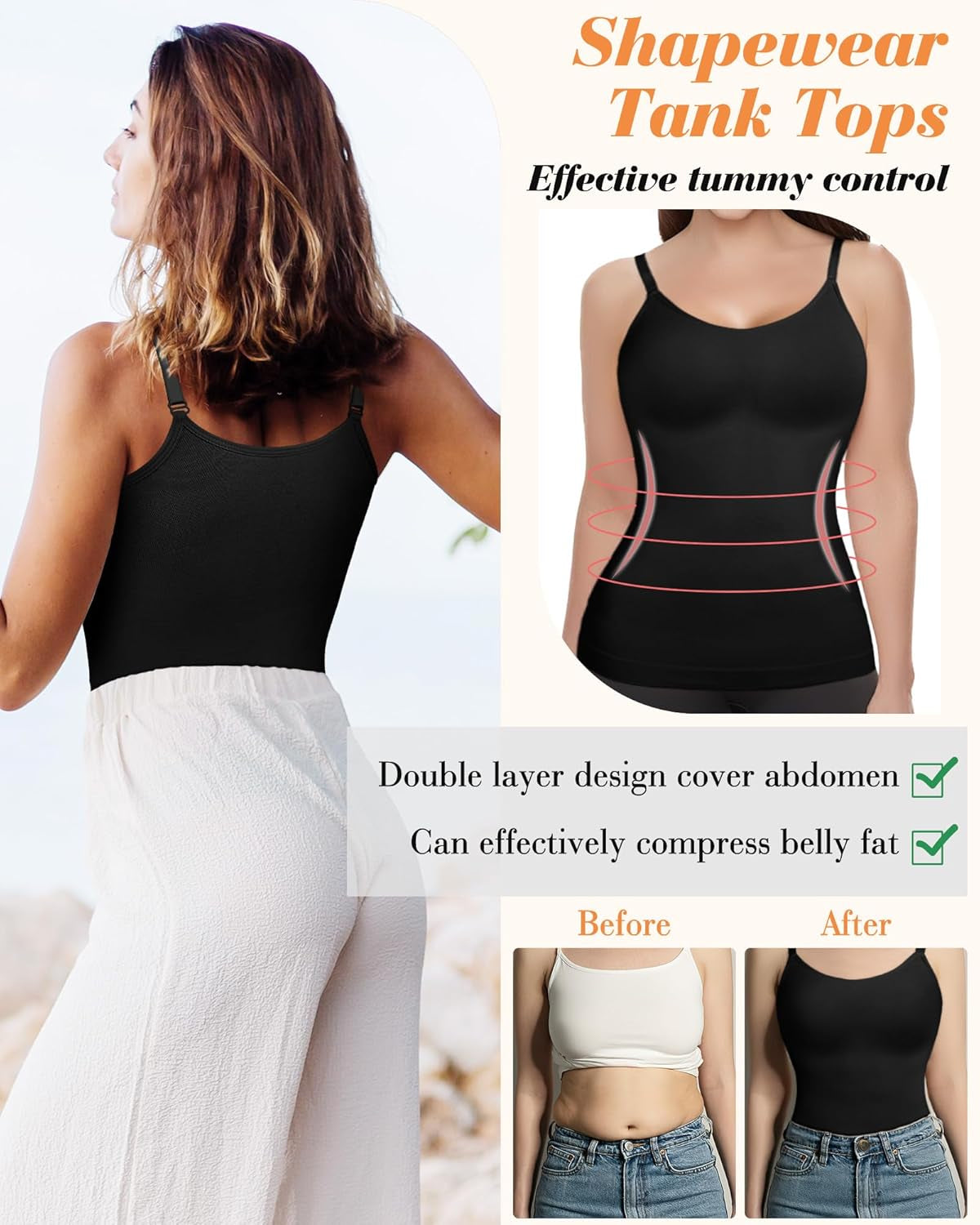Women'S Shapewear Tummy Control Scoop Neck Camisole Tops for Women Seamless Compression Tank Top Regular and plus Size