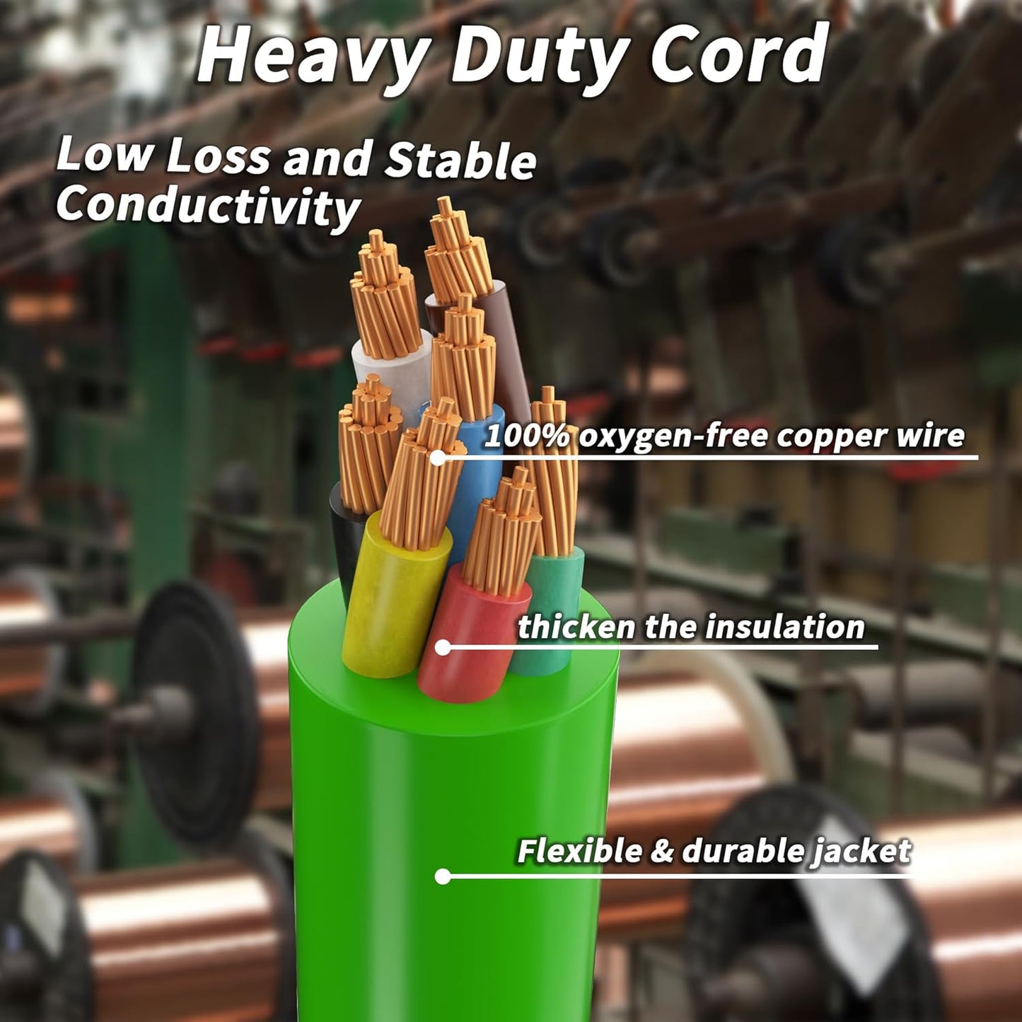 7 Way Trailer Cord 12 FT ABS Heavey Duty, Flexible -85°F Cold Resistance Straight Electrical Power Cable Green for Semi Trailers Trucks Tractors, 4/12+2/10+1/8 Gauge Wire Cable
