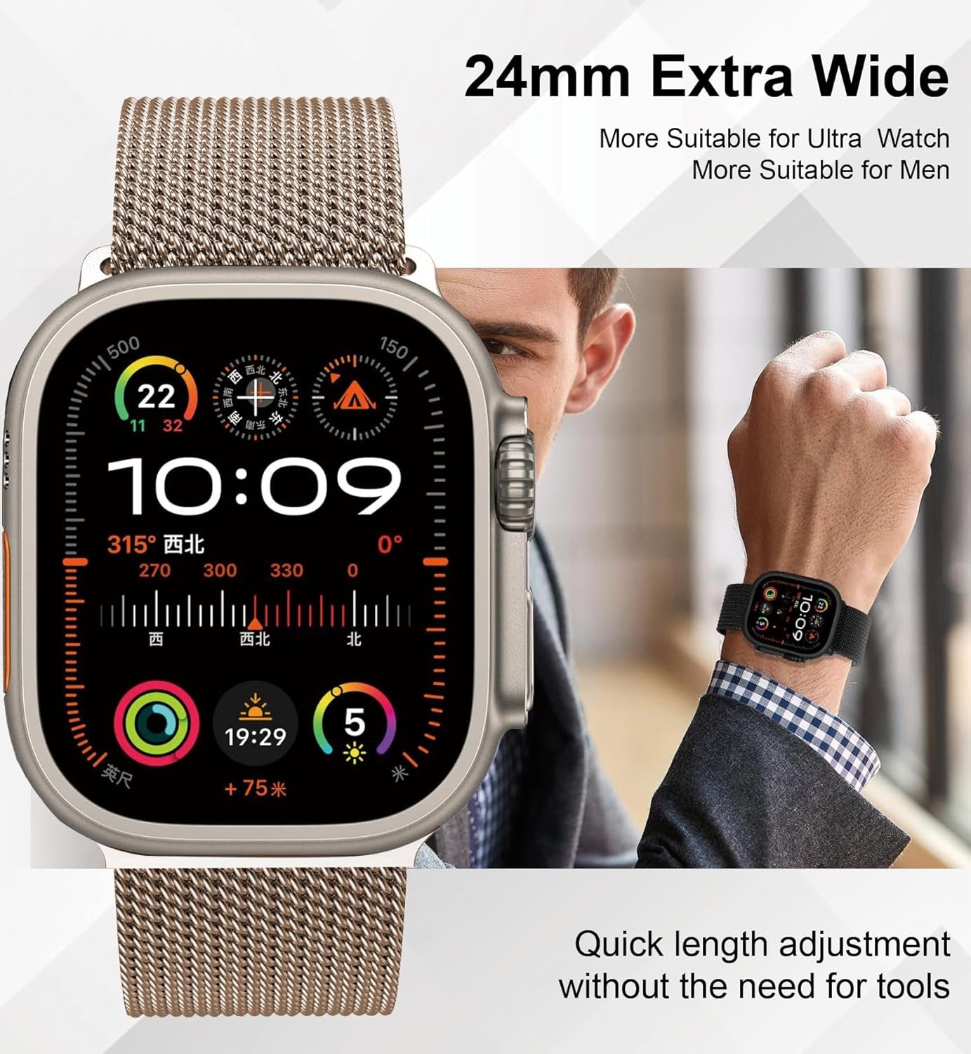 Milanese Mesh Loop Compatible for Apple Watch Ultra 2 Band 49Mm 46Mm 45Mm 44Mm Men Women, Breathable Replacement Band with Adjustable Parachute-Style Buckle for Iwatch Se/Series 10/9/8/7/6/5/4,Ultra/2
