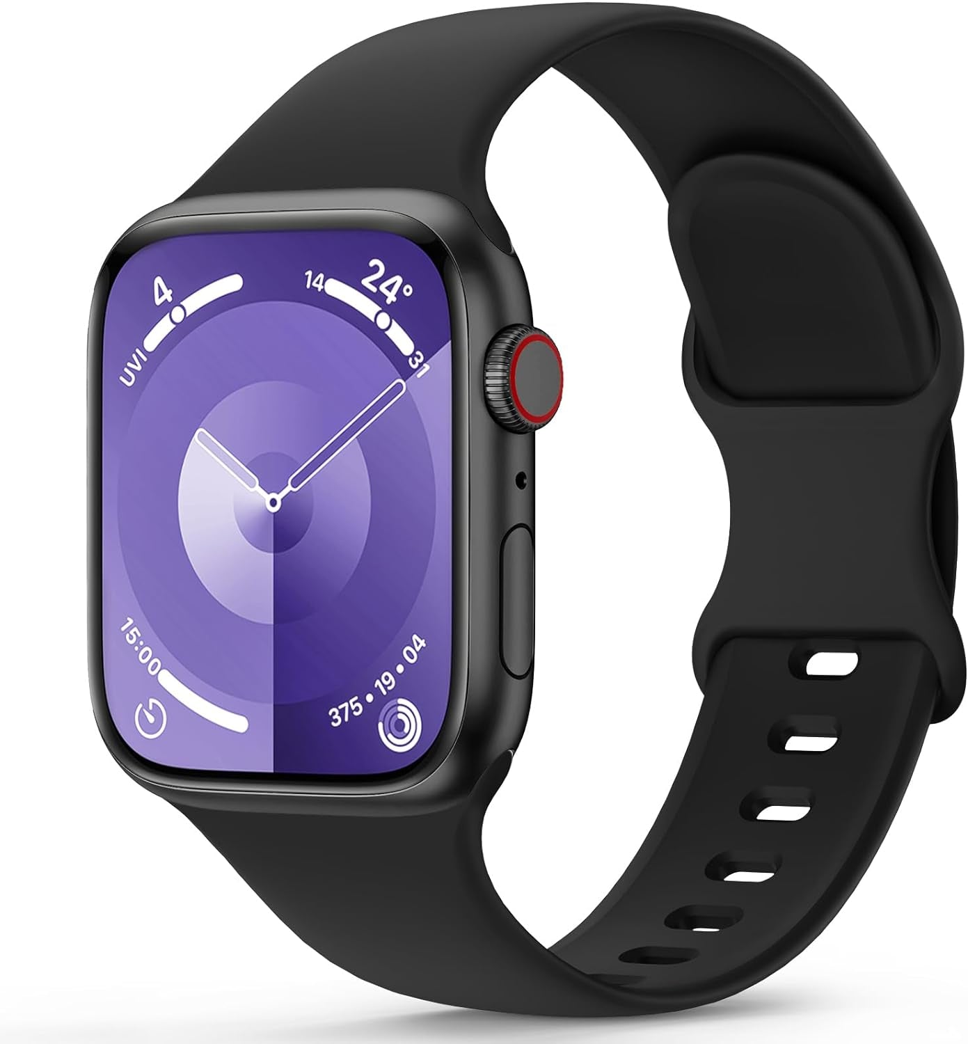 Sport Silicone Band Compatible with Apple Watch Bands 40Mm 38Mm 41Mm 44Mm 45Mm 49Mm 42Mm Women Men, Soft Strap Replacement Waterproof Wristband for Iwatch Series 9 Ultra 8 7 SE 6 5 4 3 2 Black