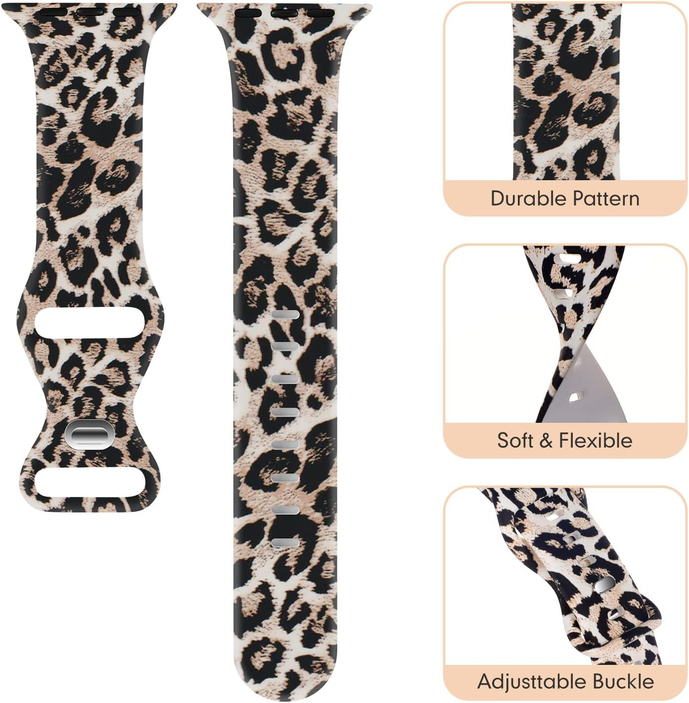 Bands Compatible with Apple Watch 38Mm 40Mm 41Mm 42Mm 44Mm 45Mm, Replacement Silicone Pattern Printed Sport Strap for Iwatch Series 8/7/6/5/4/3/2/1 SE Women Men, Leopard
