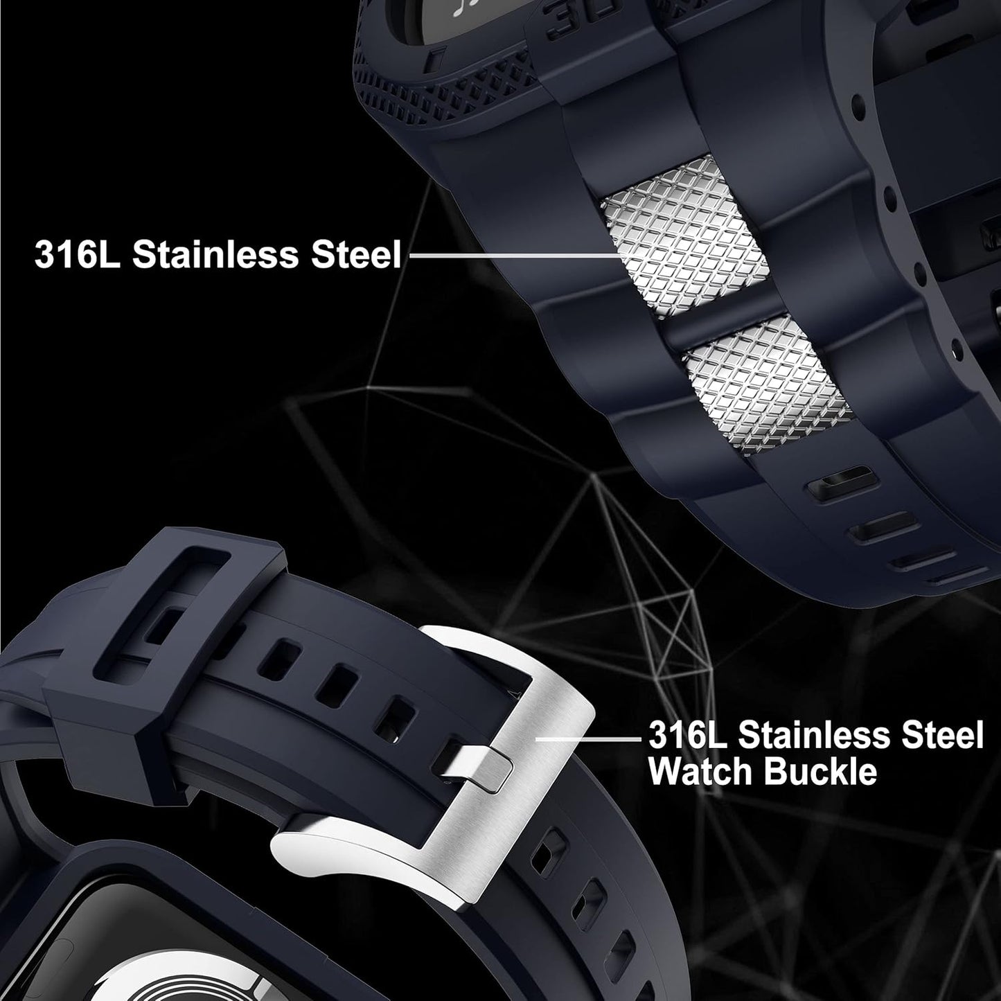 Bands Compatible for Apple Watch Band 41Mm 40Mm 38Mm, Men Sport Rugged Band with Protective Case for Watch Series 9 8 7/Series 6 SE 5 4 3, Blue