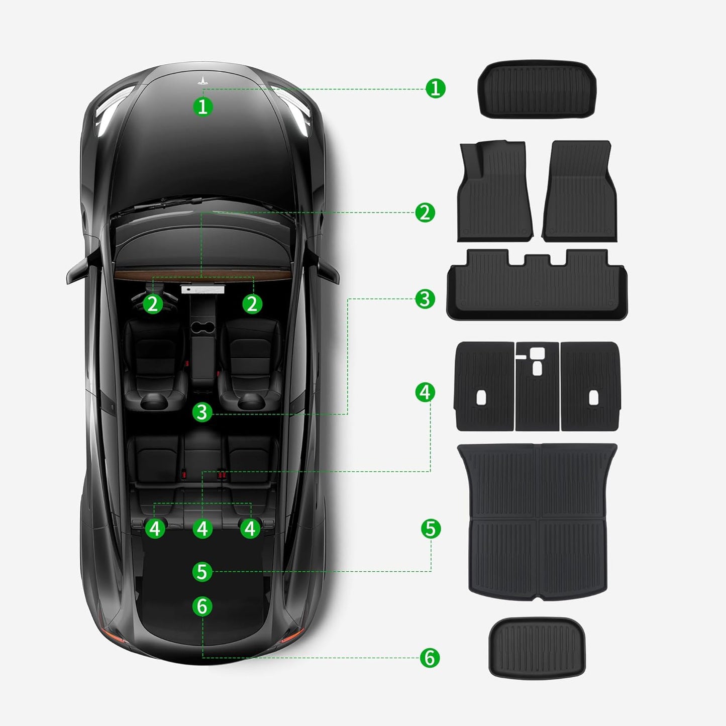 Tesla Model Y Floor Mats for 2025 2024 2023 2022 2021, 9PCS All Weather Full Set Cargo Liners Accessories, 3D TPE Odorless Floor Mat Trunk Frunk Rear Well Mats Custom for 5-Seater