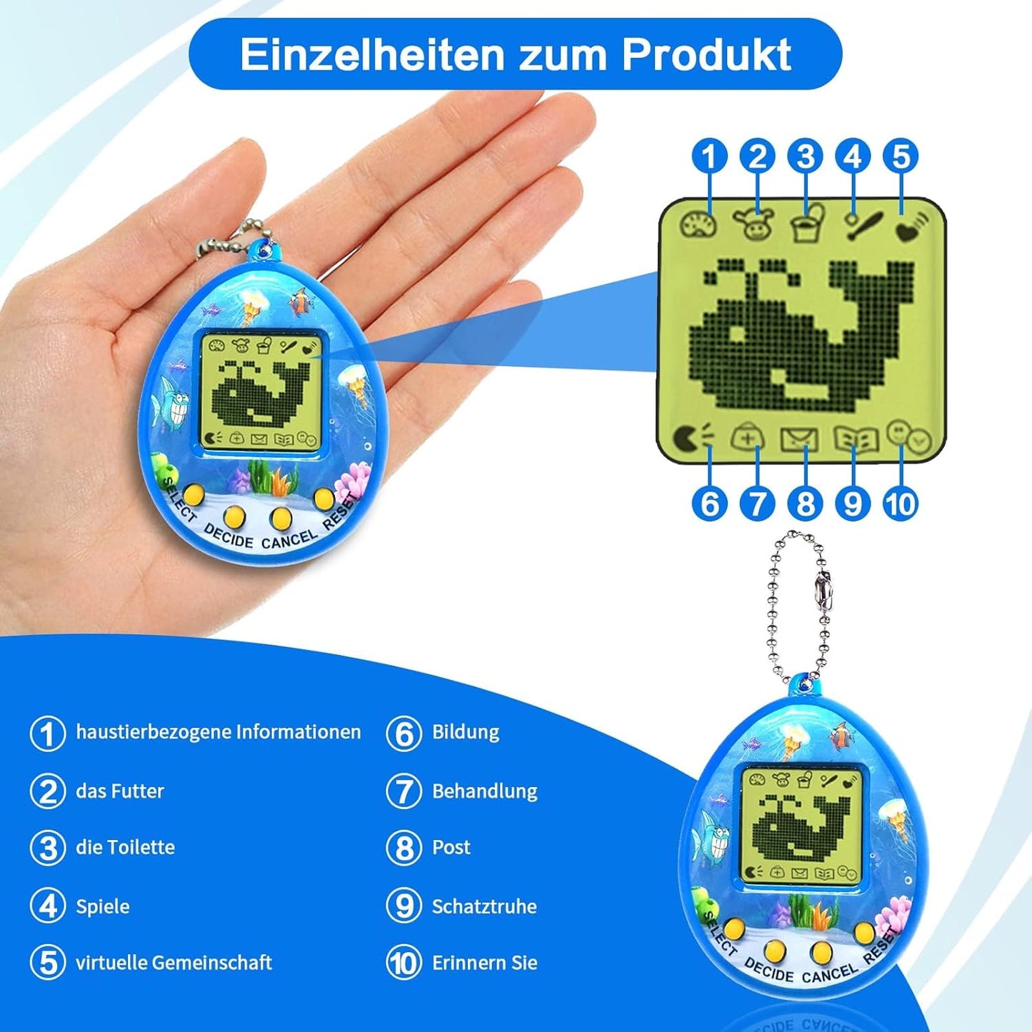 3PCS Virtual Cyber Pet Toy Digital Pets Game Console Handheld Pets Machine Mini Pocket Electronic Animals Toys with Key Chain Early Education Gift for Children Kids(Random Color) BanUK