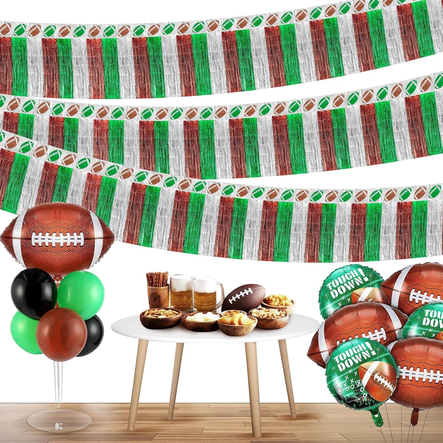 Superbowl Football Party Decorations Foil Fringe Garland Tinsel Streamers: 2 Pack 39 Haning Backdrop Banner Table Skirts Parade Floats Sunday Night Football Game Day Photo Booth Birthday Party Decor