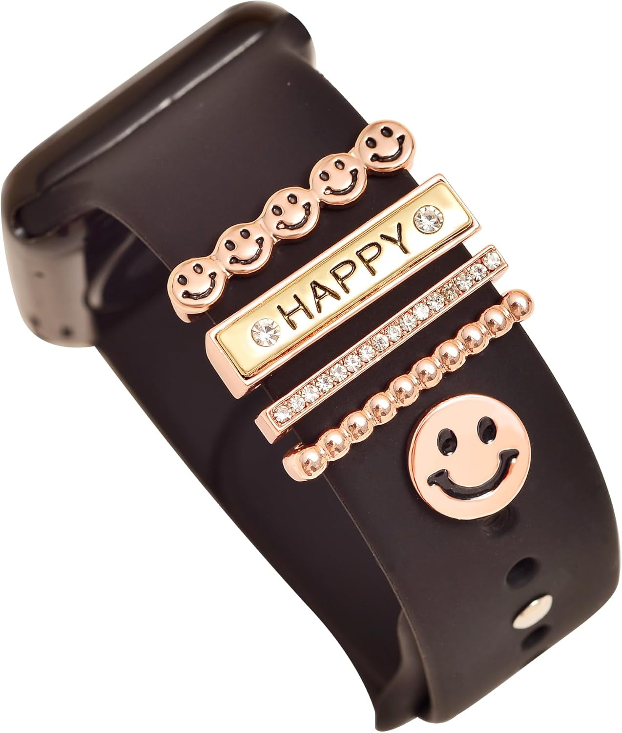 5Pcs Rhinestone Watch Strap Charms Watchband Ring Loops Watch Band Decor Studs Decorative Charm for Apple Iwatch Silicone Sport Band Smart Watch Silicone Watch Band Decoration Accessories (No Band)