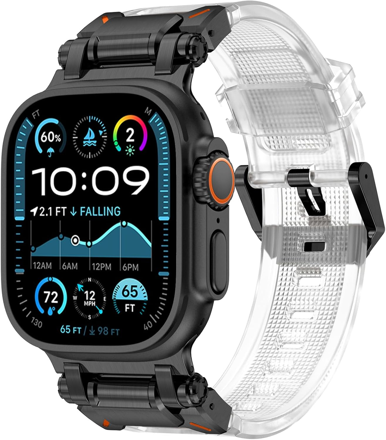 Designed for Apple Watch Band Apple Watch Ultra 2/Ultra 49Mm for Men, Silicone Rubber Bands with Metal Connector for Apple Watch Series 10 46Mm, 9/8/7 45Mm, SE2/SE 6/5/4 44Mm, 3/2/1 42Mm