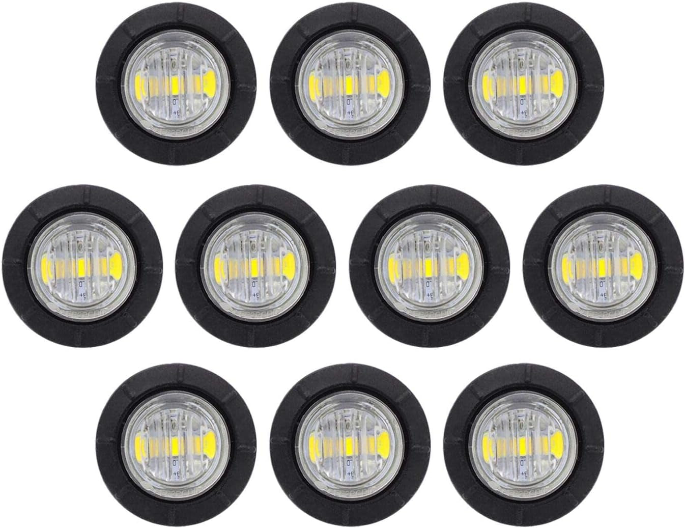 50 Pcs 3/4 Inch Mount Amber 3 LED Mini round Trailer Side Marker Indicator Lights Clearance Button Signal Lamps Universal for Trucks Lorry Boat Pickup Bus Caravan RV Waterproof Sealed Bulbs 12V DC