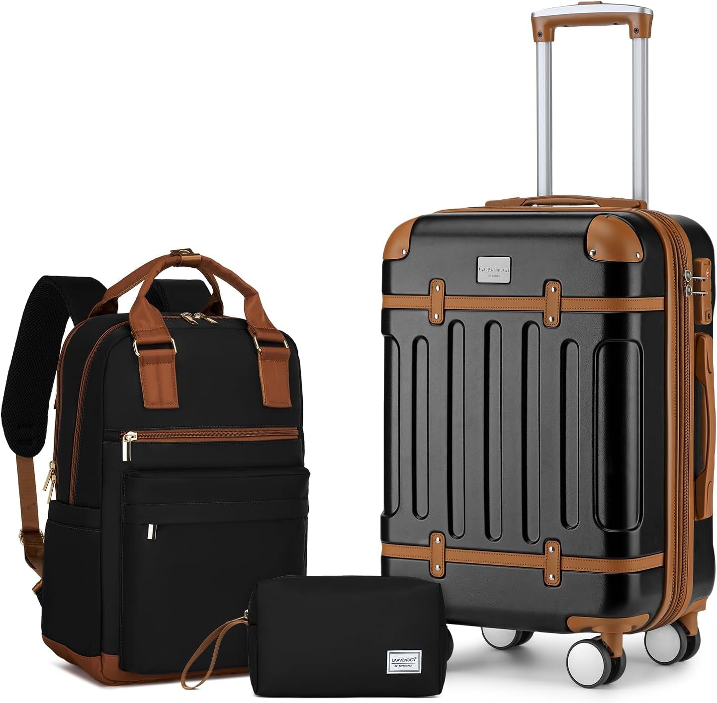 Luggage Sets 6 Piece Hardshell Expandable Suitcases with Spinner Wheels TSA Lock, Lightweight ABS Travel Carry on Suitcase Set for Women, Black Brown