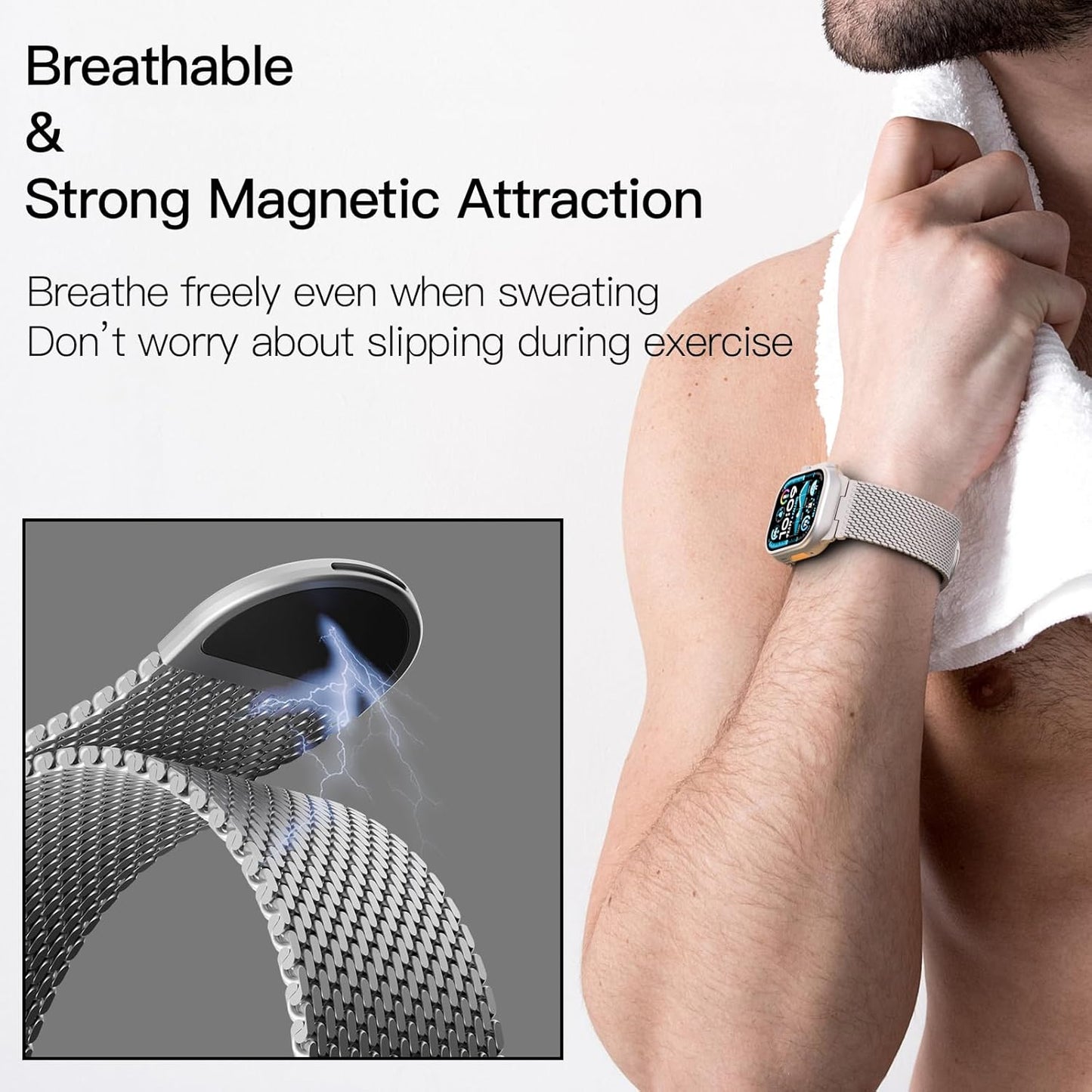 Milanese Mesh Loop Compatible with Apple Watch Band Ultra 2/Ultra 49Mm 46Mm 45Mm 44Mm Men, Breathable Replacement Band for Iwatch SE Series 10/9/8/7/6/5/4