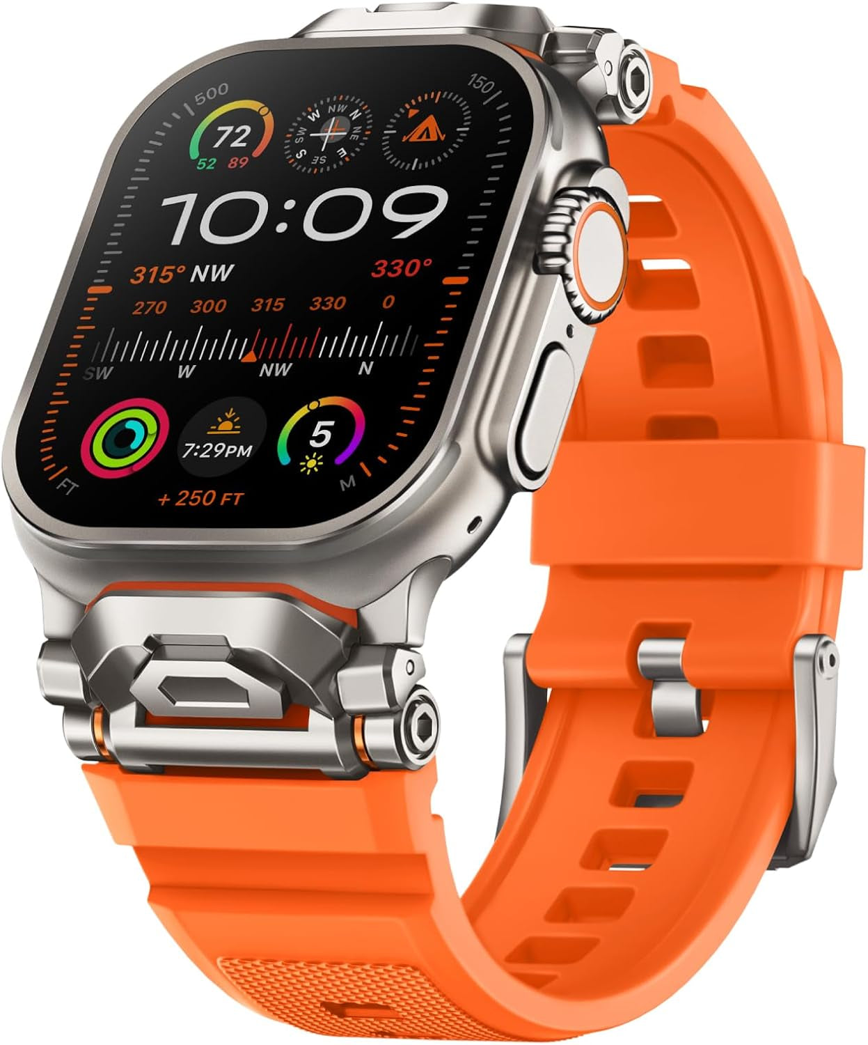 Rugged Bands Compatible for Apple Watch Ultra 2/Ultra Band 49Mm 46Mm 45Mm 44Mm 42Mm, Silicone Sport Strap with Durable Stainless Steel Connector for Iwatch Series 10 9 8 7 6 5 4 3 SE