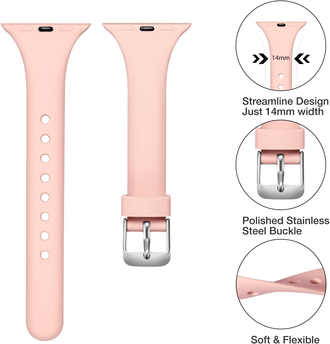 Slim Band Compatible with Apple Watch 40Mm 38Mm 41Mm 44Mm 42Mm 45Mm 46Mm 49Mm for Women Men, Soft Silicone Narrow Thin Sport Replacement Strap for Iwatch Series 10 9 8 7 6 5 4 3 2 1 Ultra SE