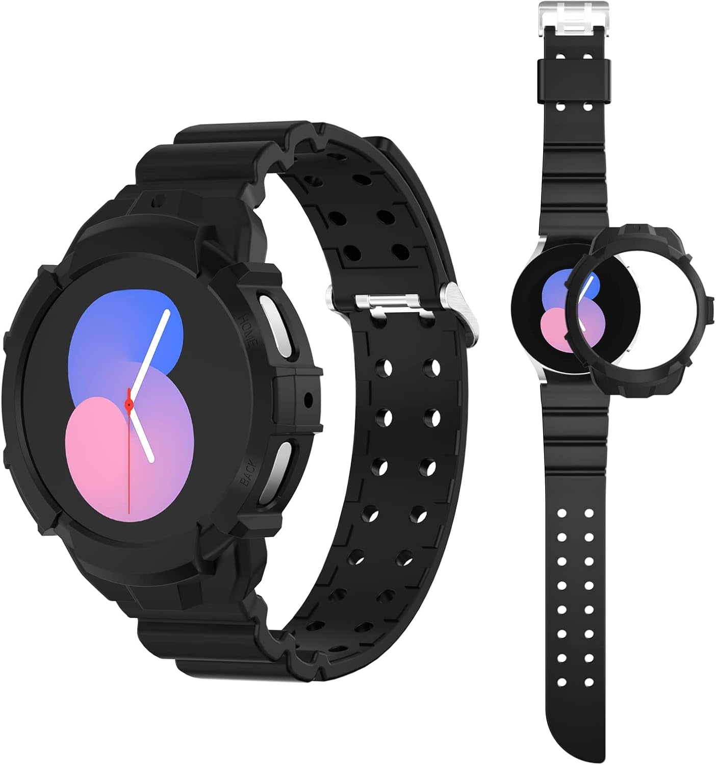 Case Compatible with Galaxy Watch 5/4, Rugged Protective Case with Quick Release Sport Bands for Men, Black