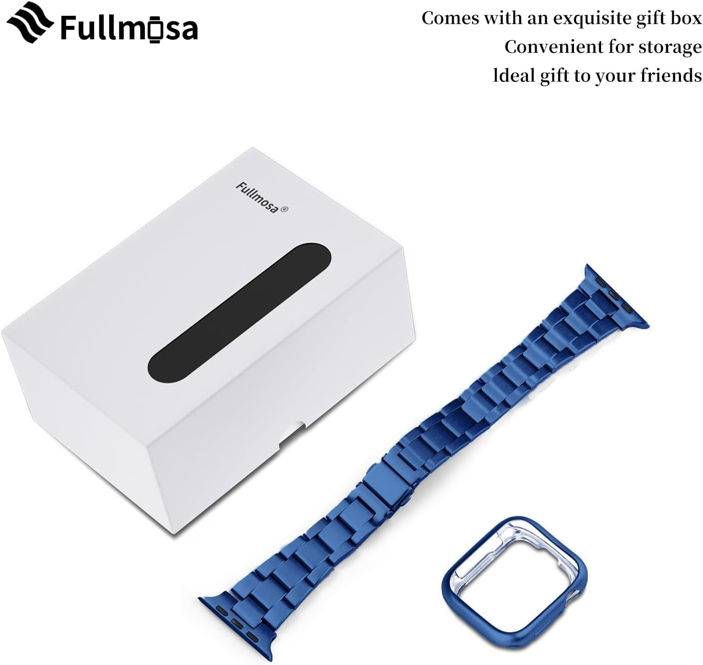 No Tools Needed Compatible Apple Watch Bands 41Mm 40Mm 38Mm,Slim Metal Link Wristband with Case for Iwatch Series 9/8/7/6/5/4/3/2/1/Se2/Se,Blue