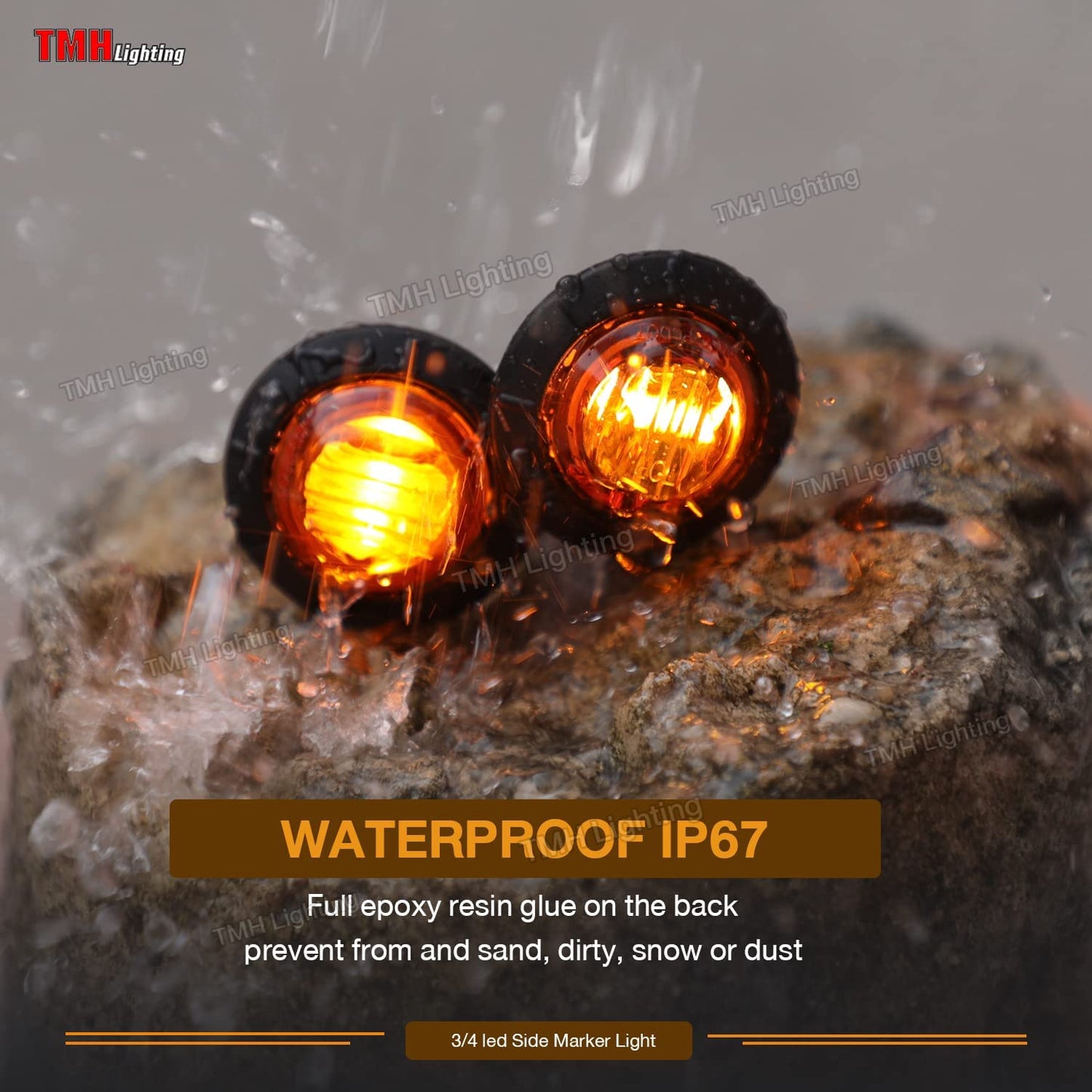 50 Pcs 3/4 Inch Mount Amber 3 LED Mini round Trailer Side Marker Indicator Lights Clearance Button Signal Lamps Universal for Trucks Lorry Boat Pickup Bus Caravan RV Waterproof Sealed Bulbs 12V DC