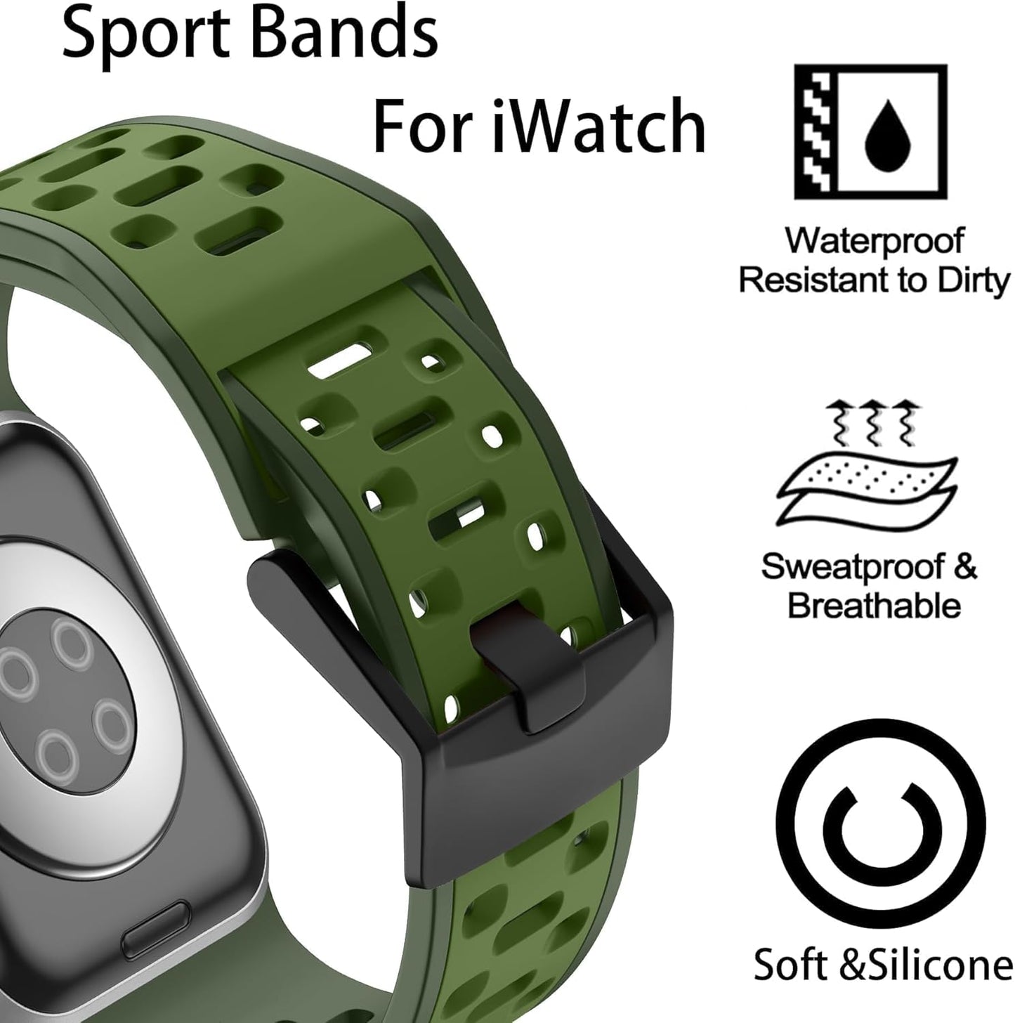 Sport Band Compatible with Apple Watch Band 42Mm 44Mm 45Mm 49Mm for Men,Soft Silicone Breathable Wristband Replacement Strap for Iwatch Ultra 2 SE Series 9 8 7 6 5 4 3 2 1