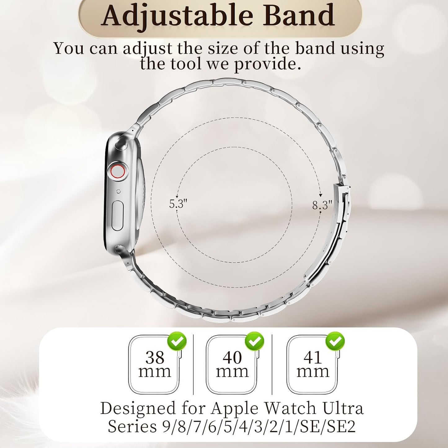 Thin Metal Bands Compatible with Apple Watch Band 38Mm 40Mm 41Mm 42Mm 44Mm 45Mm 46Mm 49Mm, Slim Stainless Steel Wristband Strap for Iwatch Ultra SE Series 10 9 8 7 6 5 4 3 2 1-Silver+Gold