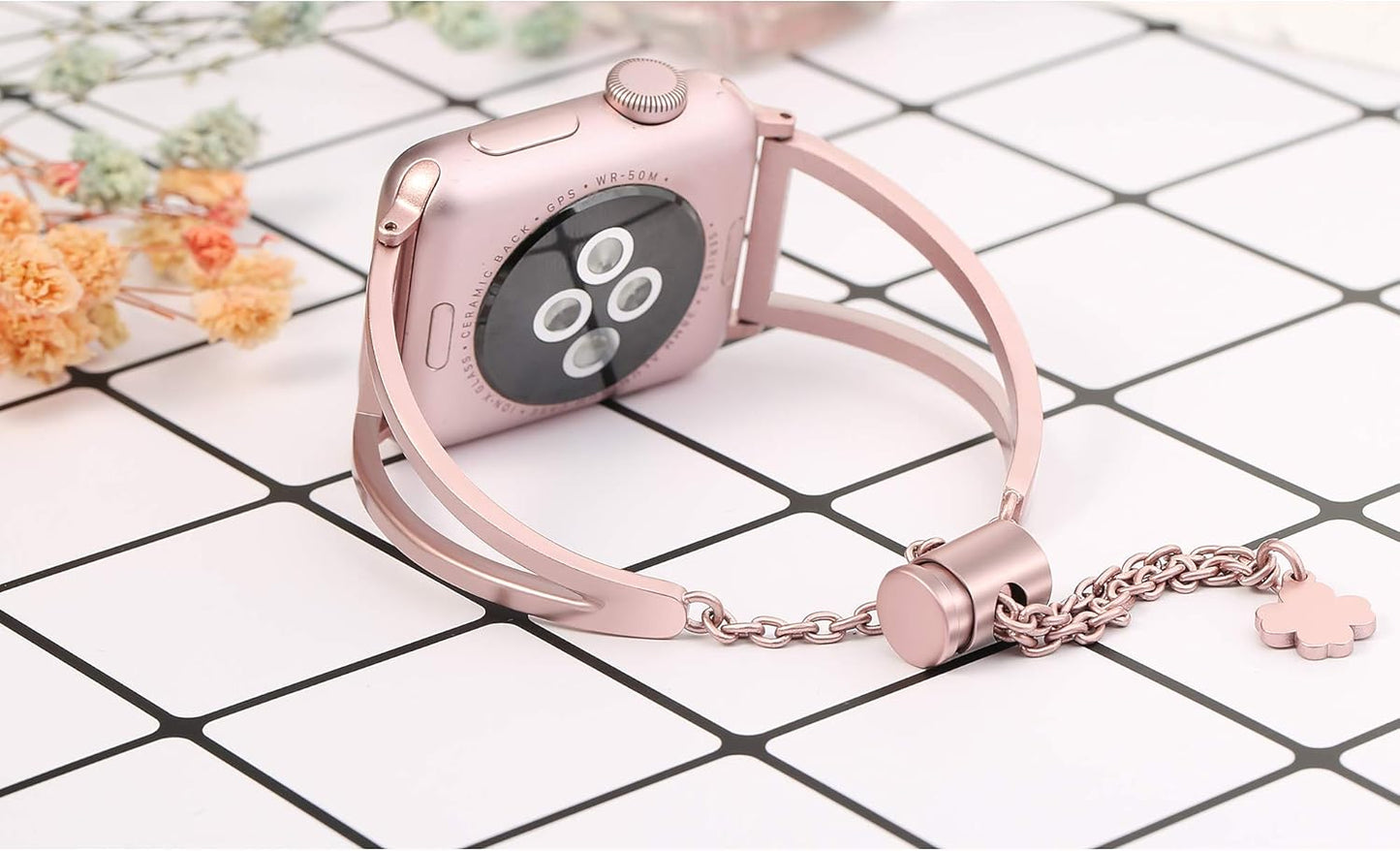 Stainless Steel Bands Compatible with Apple Watch Bands 38Mm 40Mm 41Mm 42Mm 44Mm 45Mm Iwatch Series 9/8/7/6/5/4/3/2/1/SE, Dressy Metal Bangle Bracelet Women