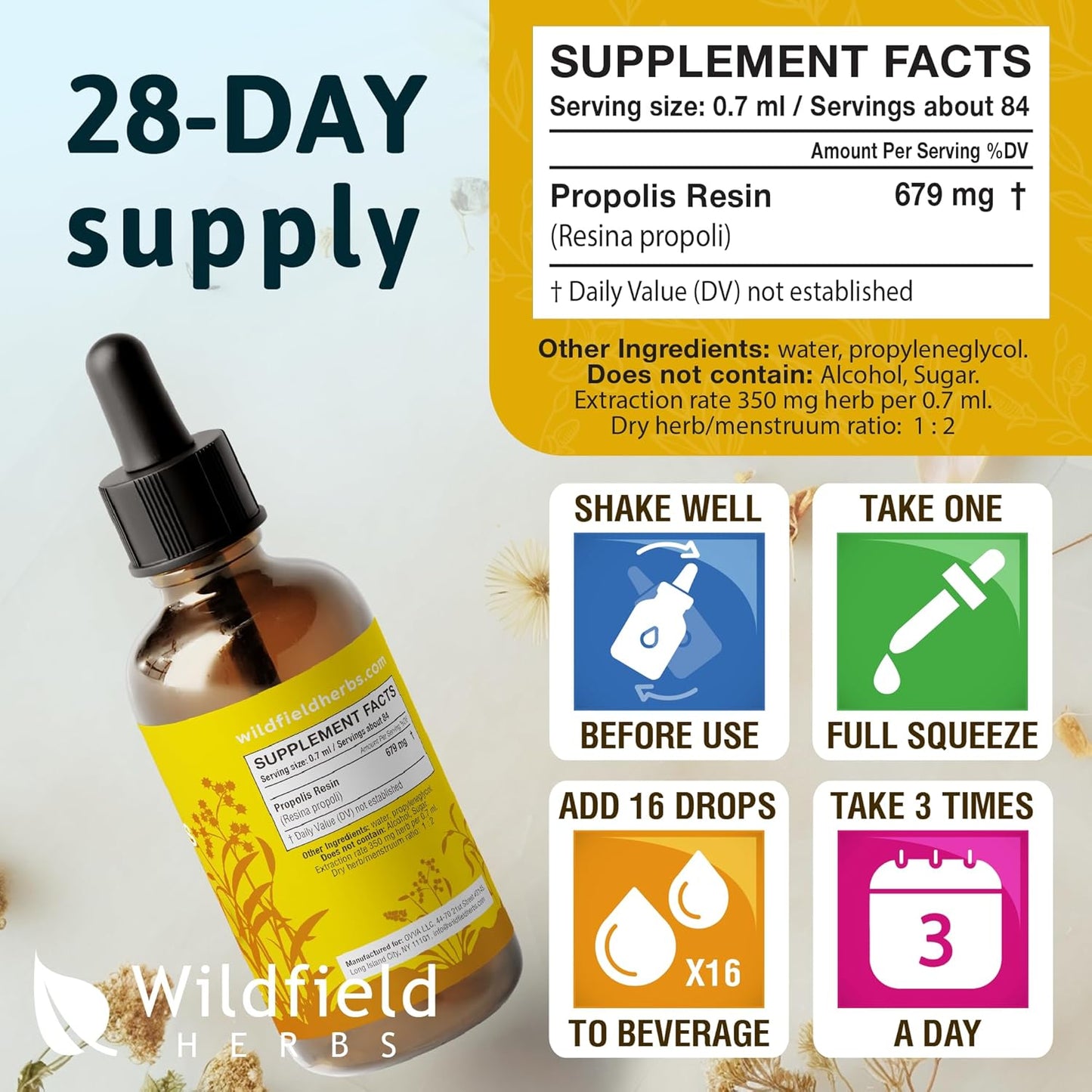 100 Bags Chamomile Tea Loose Leaf Dried Chamomile Flowers Manzanilla Tea (Matricaria Chamomilla) & Propolis Extract Drops - Propolis Tincture 2040Mg Liquid Herbal Supplement - 2 Oz, Pack of 1 TLBH