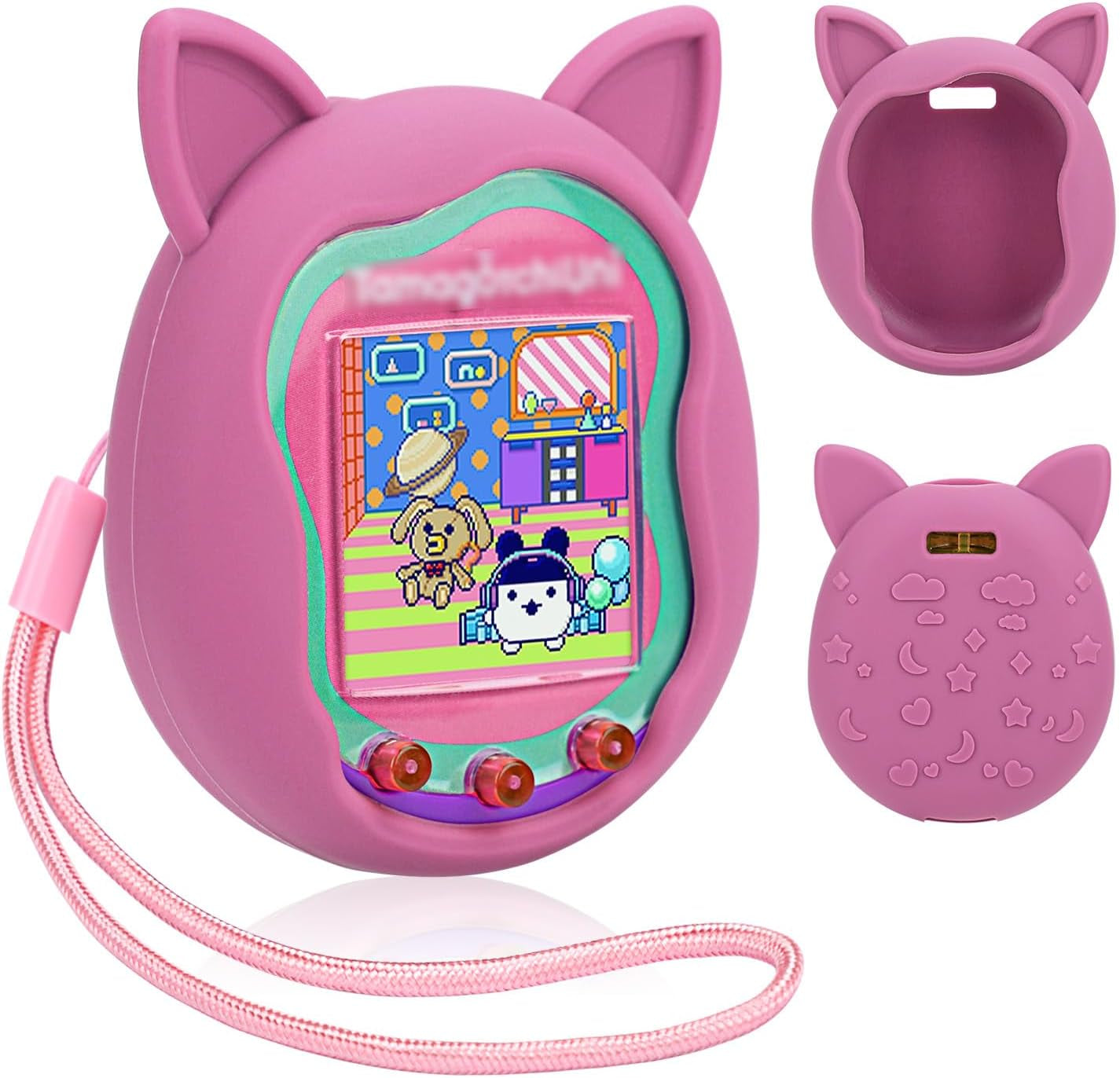 2Pack Silicone Case for Tamagotchi Uni, Protective Cover for Tamagotchi Uni Protector Skin with Hand Strap (Pink+Purple) ZOUSA