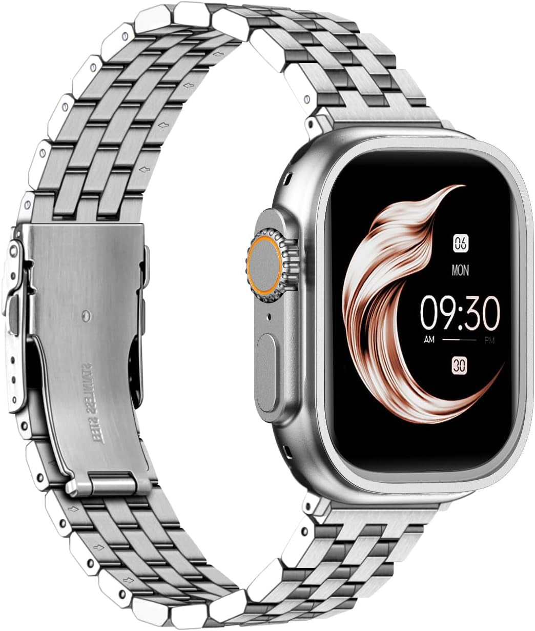 Metal Watch Band for Men Women Fit for Apple Watch 38Mm/40Mm/41Mm/42Mm/44Mm/45Mm/49Mm Compatible with Iwatch Series 10/9/8/7/6/5/4/3/2/1/ Se/Ultra Polished Strap Replacement Bracelet