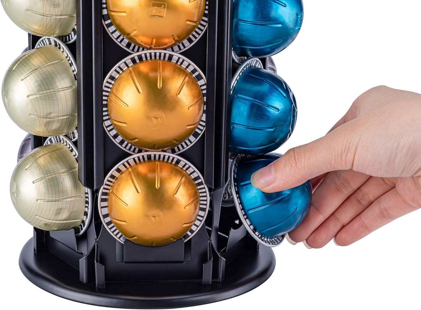 Vertuo Pod Holder Carousel Stand for Nespresso Vertuo Capsule Storage Organizer with Extra Space for Coffee Mate Silent Rolling (Vertuo 80+ Pod Storage)