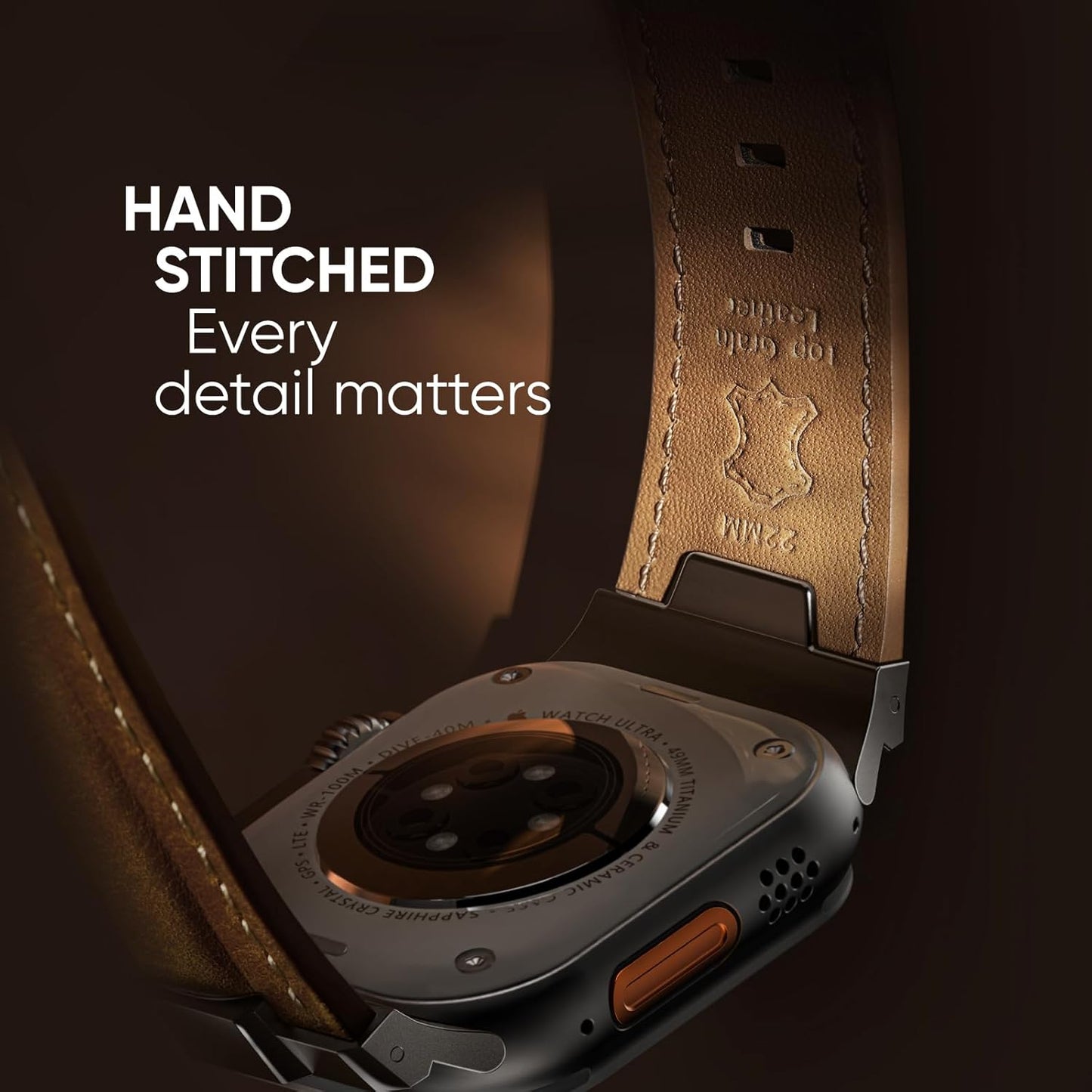 Leather Bands Compatible for Apple Watch Ultra Band 49Mm 46Mm 45Mm 44Mm 42Mm, Genuine Leather Rugged Durable Matel Connector Replacement Strap for Women Men Iwatch Ultra 10 9 8 7 6 5 4 3 SE