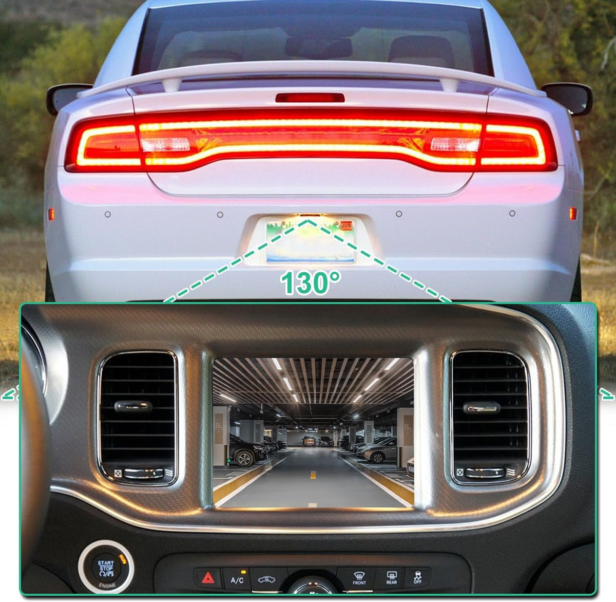 56054058AH Rear View Backup Camera Compatible with 2011-2014 Dodge Charger Chrysler 300 - Reversing Park Assist Cam, Replacement for OE# 56054058AD, 56054058AE, 56054058AF