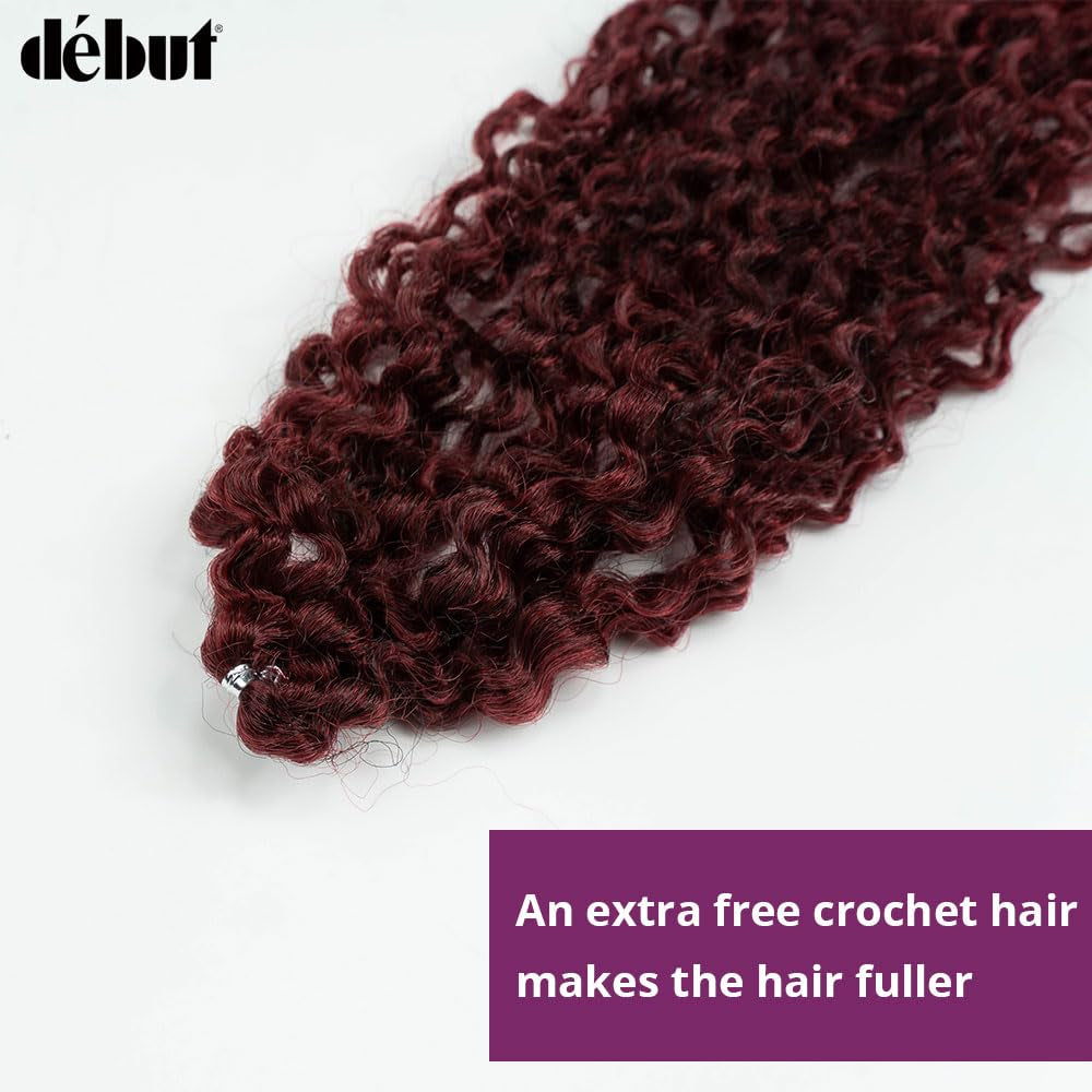 Synthetic Hair 7Pcs Kinky Curly 22 24 26 Inches Gradient Burgundy 6 Bundles Tight Curly Hair with 1Pc Crochet Hair for Women Ombre Red Color