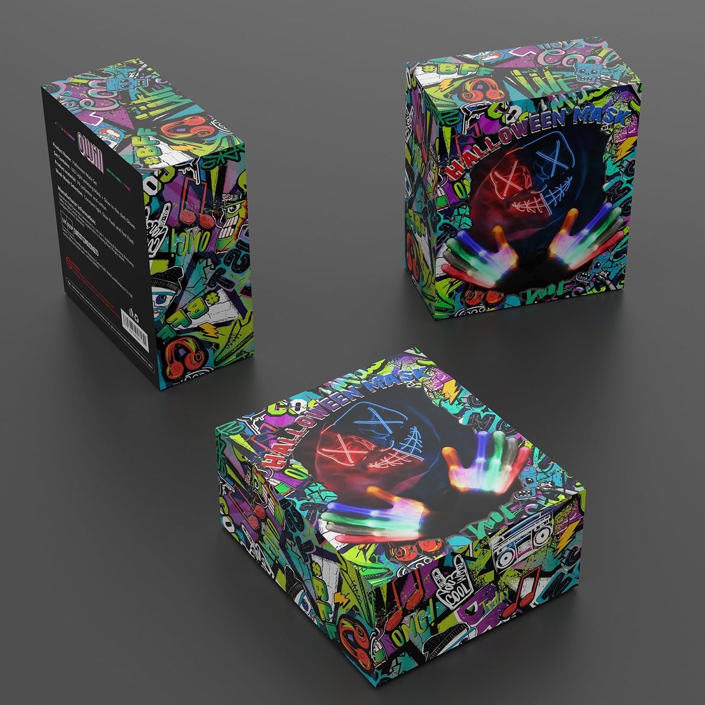 Halloween Light up Mask,Led Purge Mask with Gloves,Scary Cool Teen Halloween Costumes Mask for Women Kids Boys