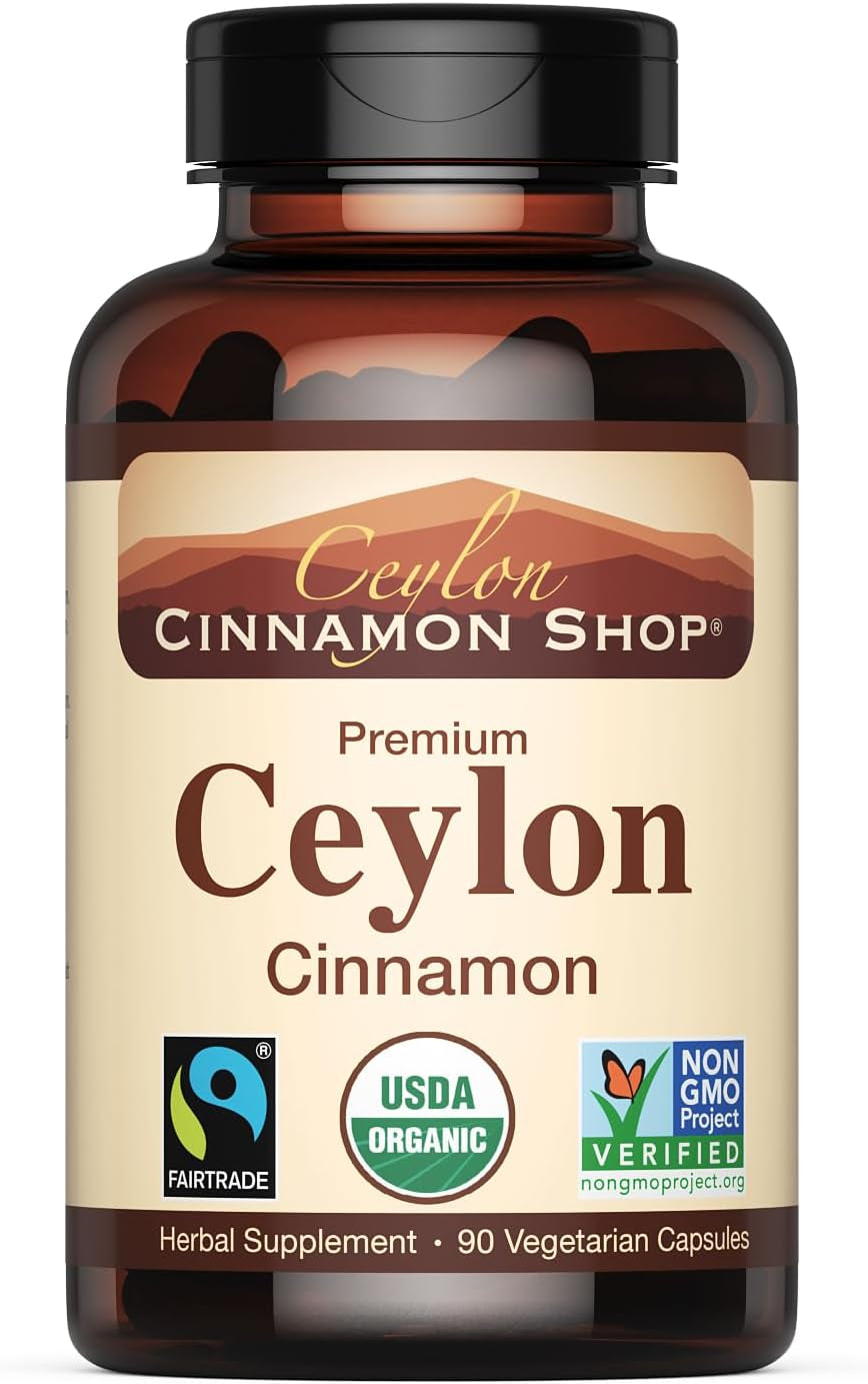 Organic Ceylon Cinnamon (100% Certified) Supplement, 180 Capsules, 3 Month Supply TLBH